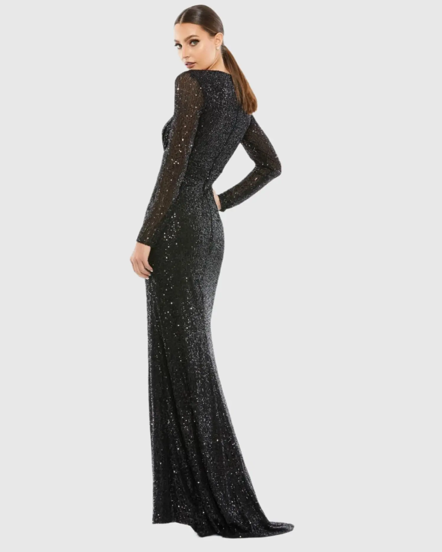 Black Sequined Long Sleeve Gown - Image 3