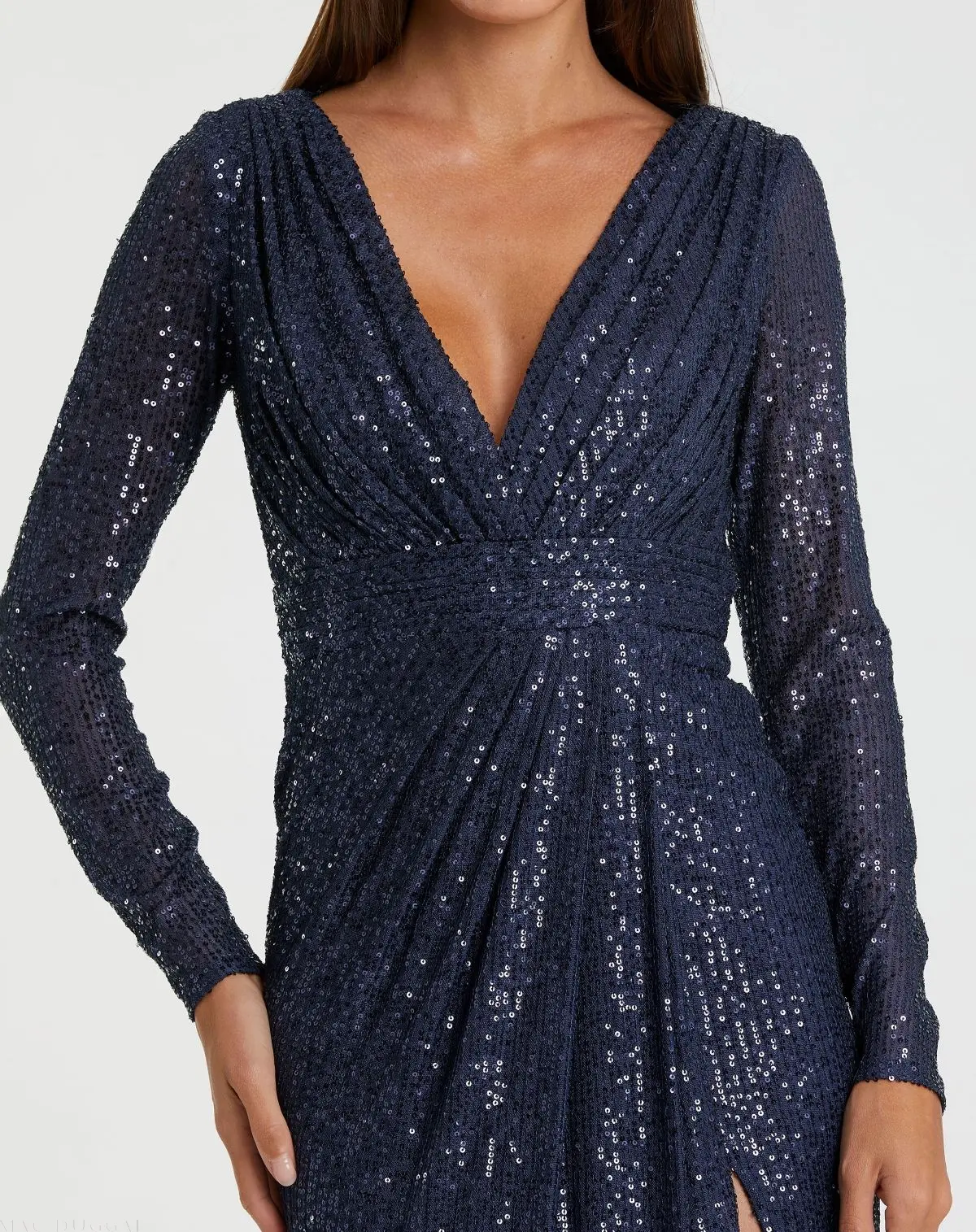 Navy Sequined Long Sleeve Gown - Image 2
