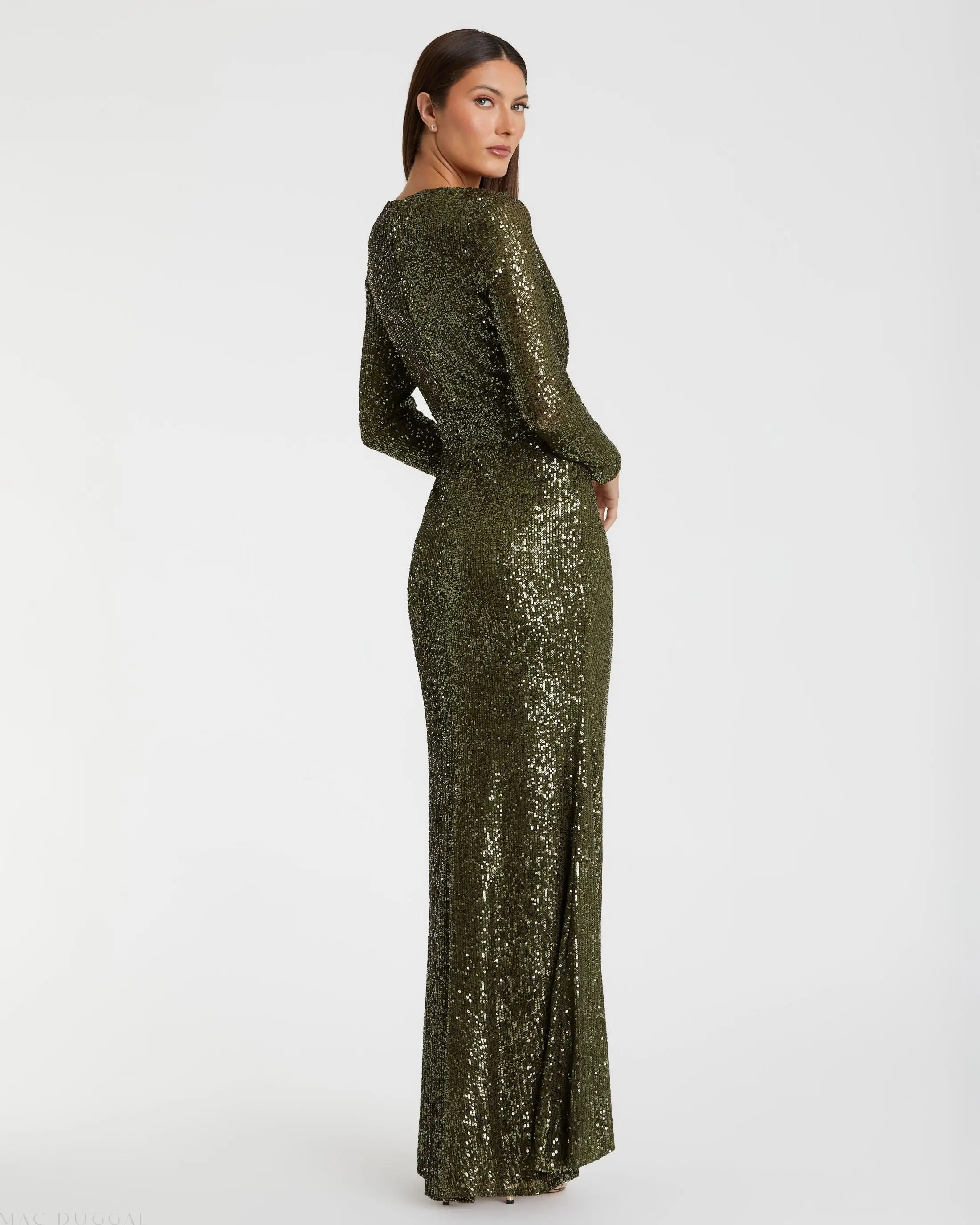 Green Sequined Long Sleeve Gown - FINAL SALE - Image 3