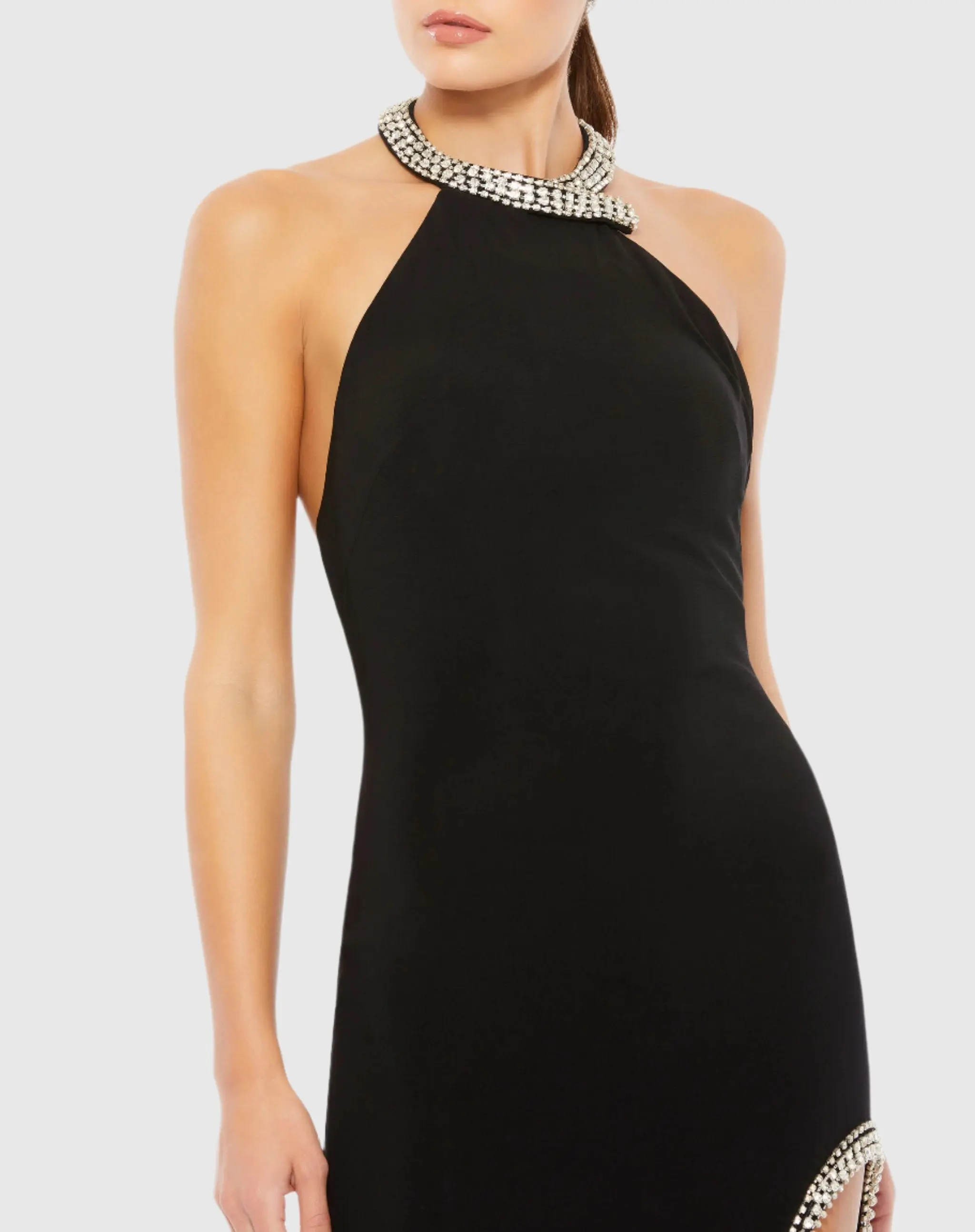 Black Rhinestone Accented Halter Gown - Image 2