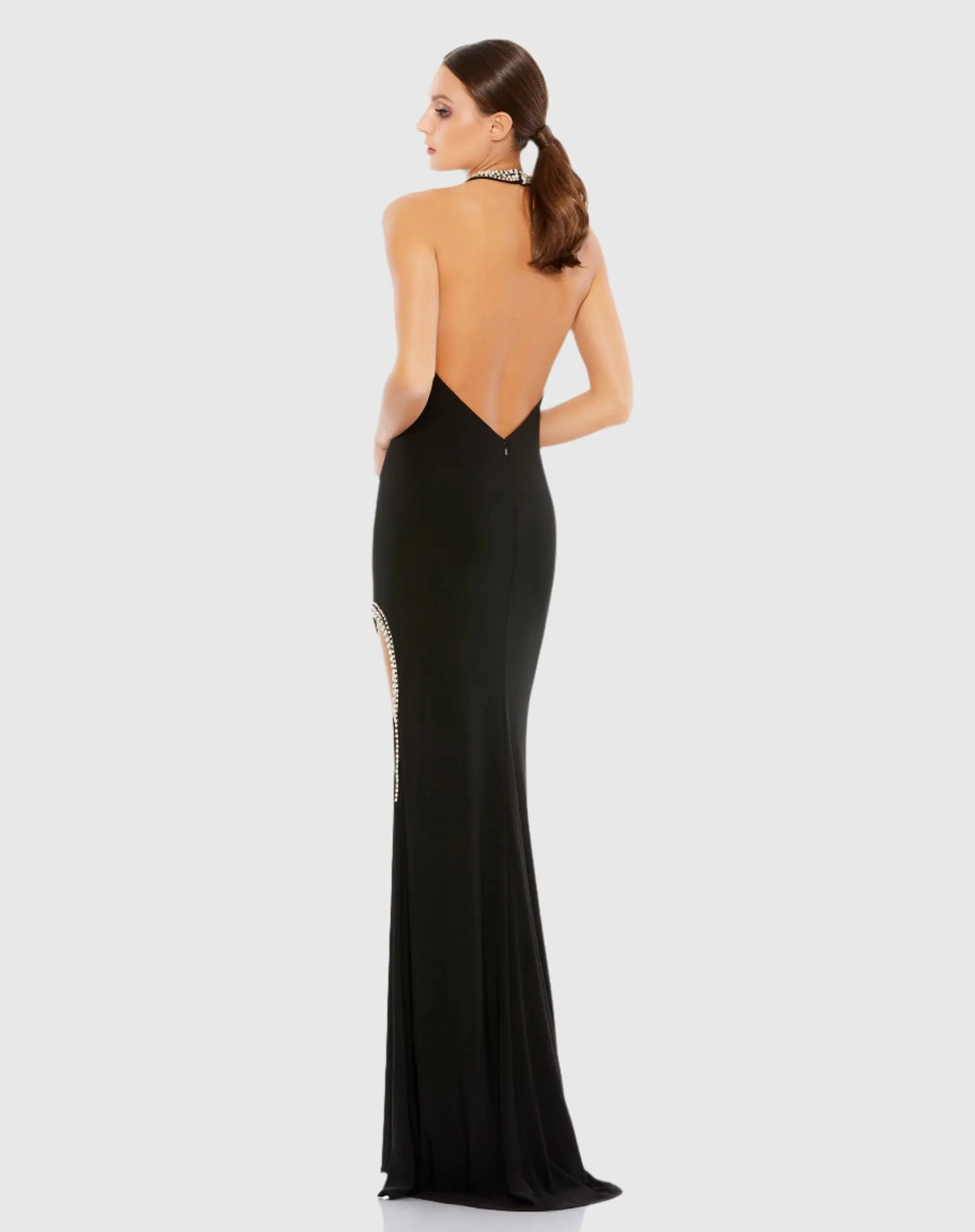 Black Rhinestone Accented Halter Gown - Image 3