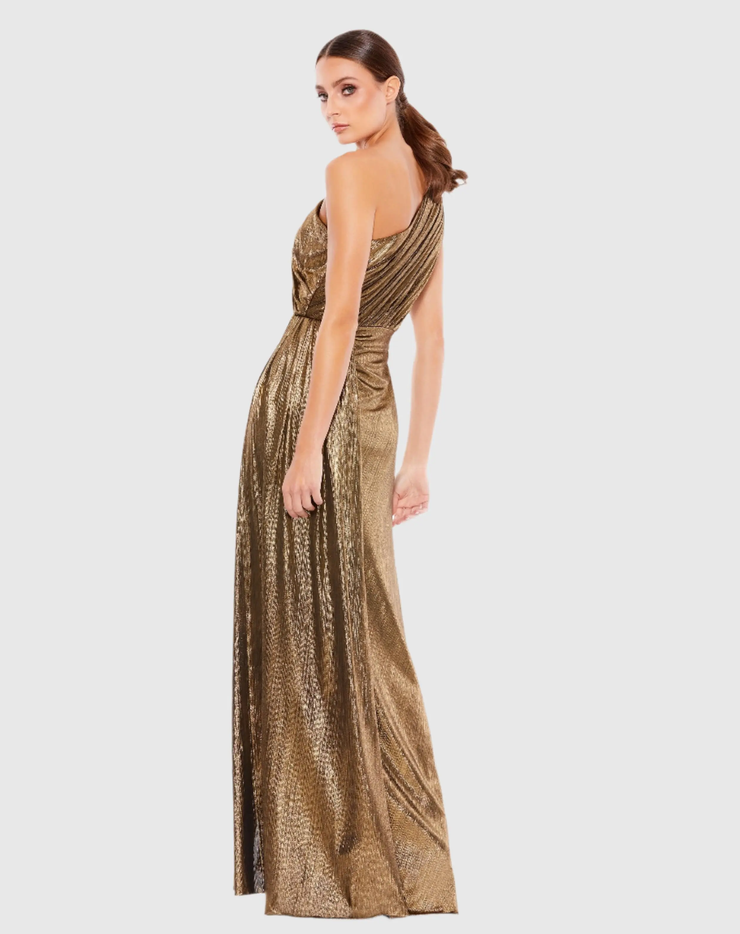 Gold One Shoulder Draped Gown - Image 3