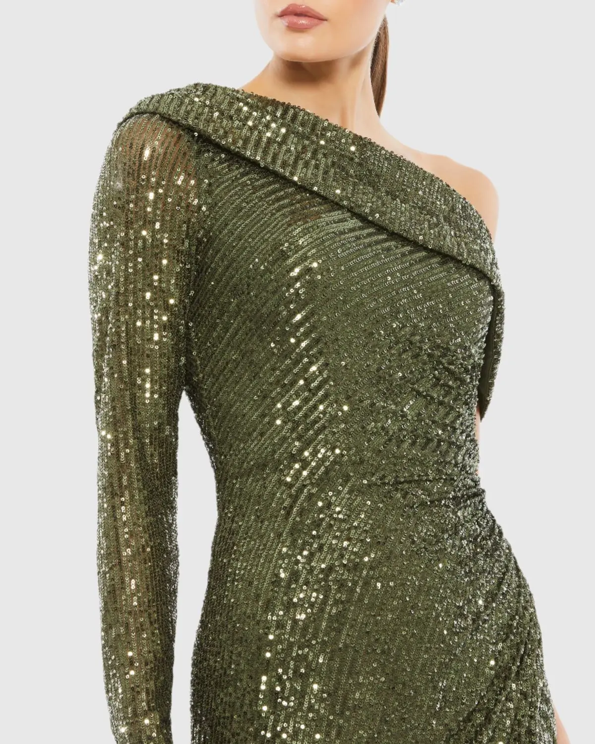 Green Sequined Drop Shoulder Faux Wrap Gown - FINAL SALE - Image 2