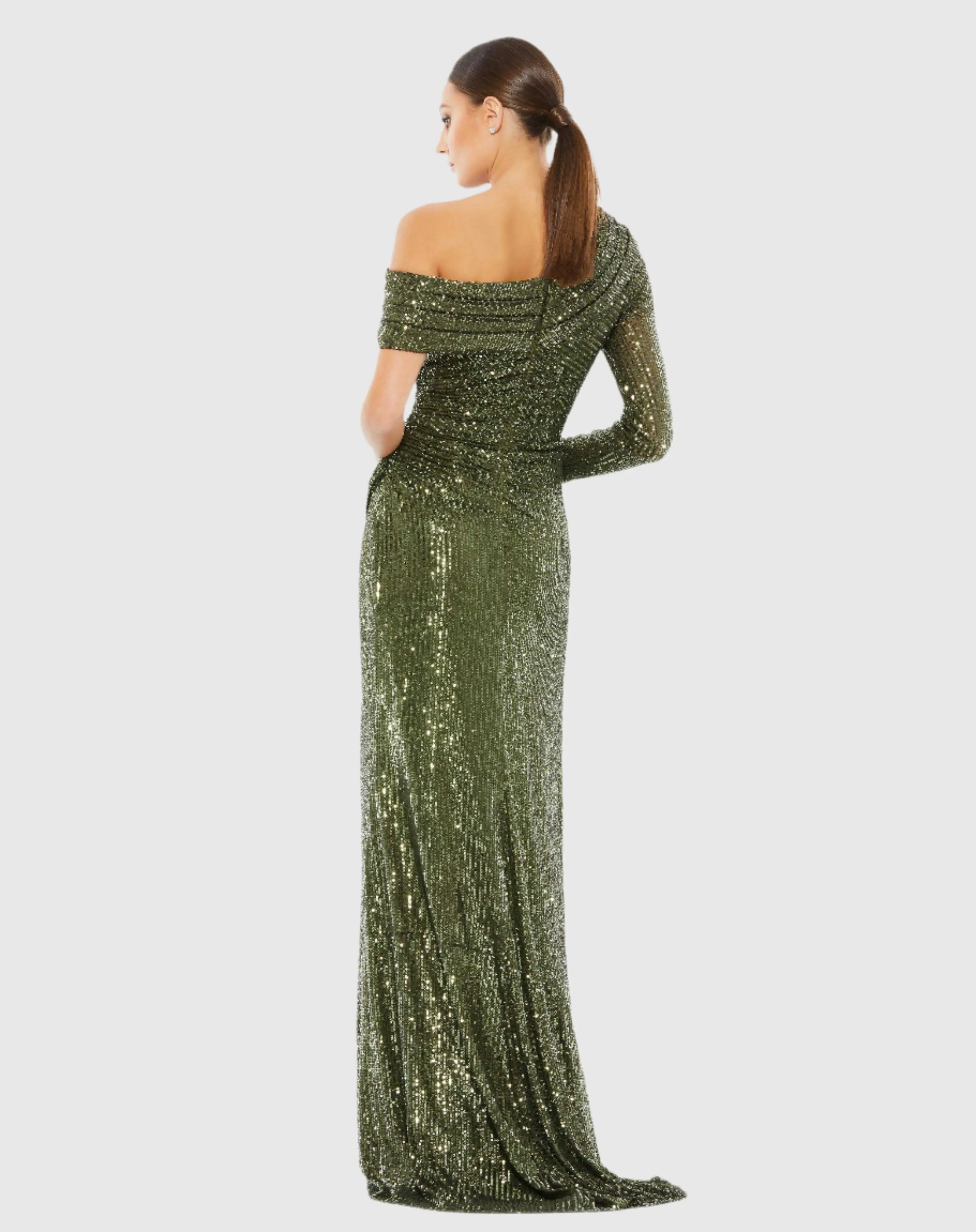 Green Sequined Drop Shoulder Faux Wrap Gown - FINAL SALE - Image 3