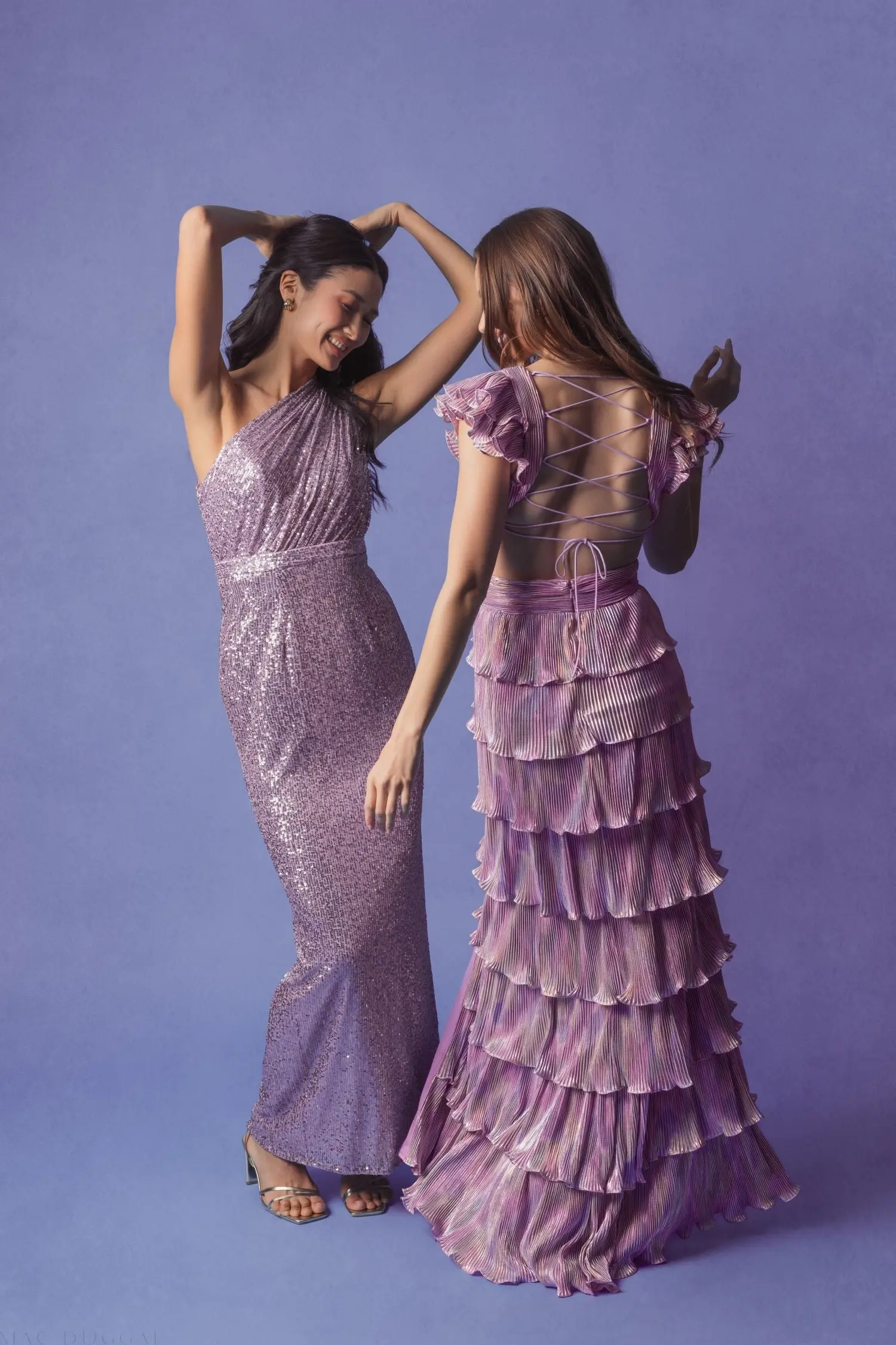 Purple Sequined Ruched One Shoulder Gown - Image 4