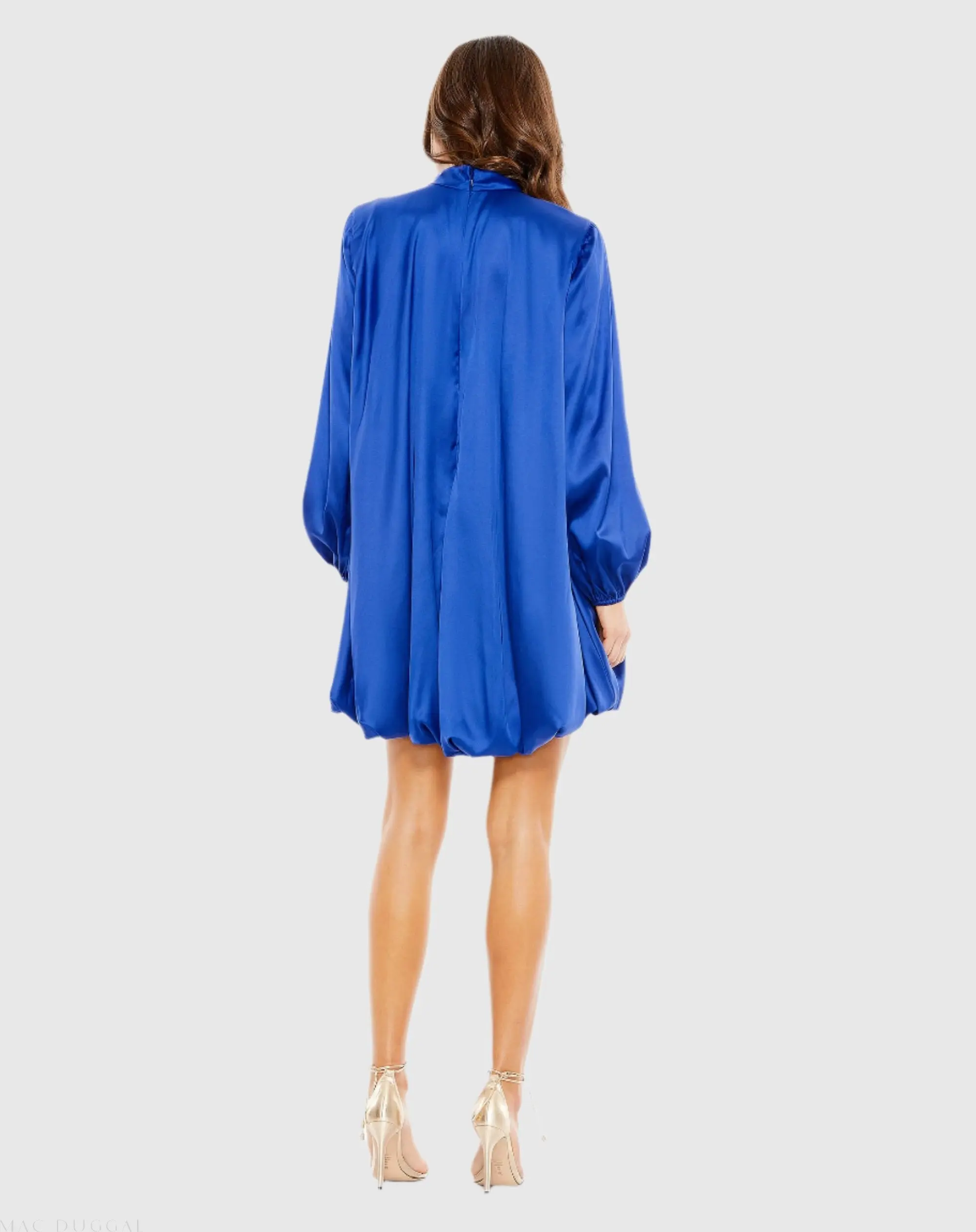 Blue High Neck Long Sleeve Bubble Hem Dress - Image 3