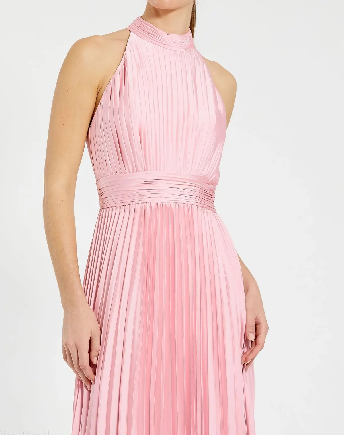 Pink Sleeveless Halter Neck Pleated Satin Gown - Image 2