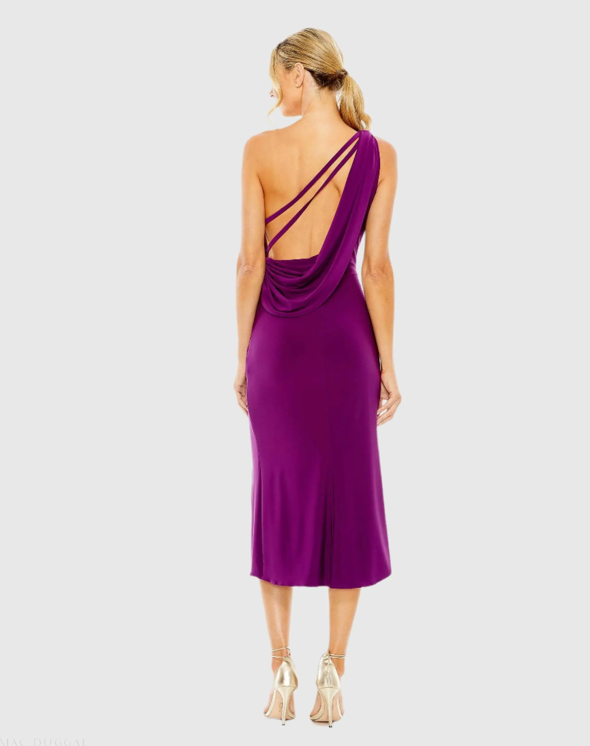 Purple One Shoulder Cowl Back Jersey Midi Dress - Image 3