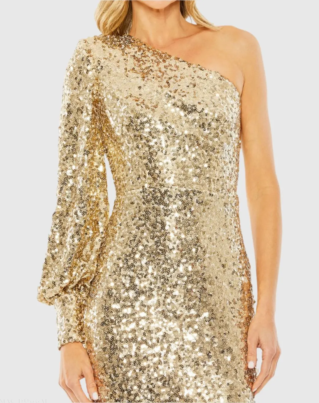Gold One Sleeve Sequin Mini Dress - Image 2