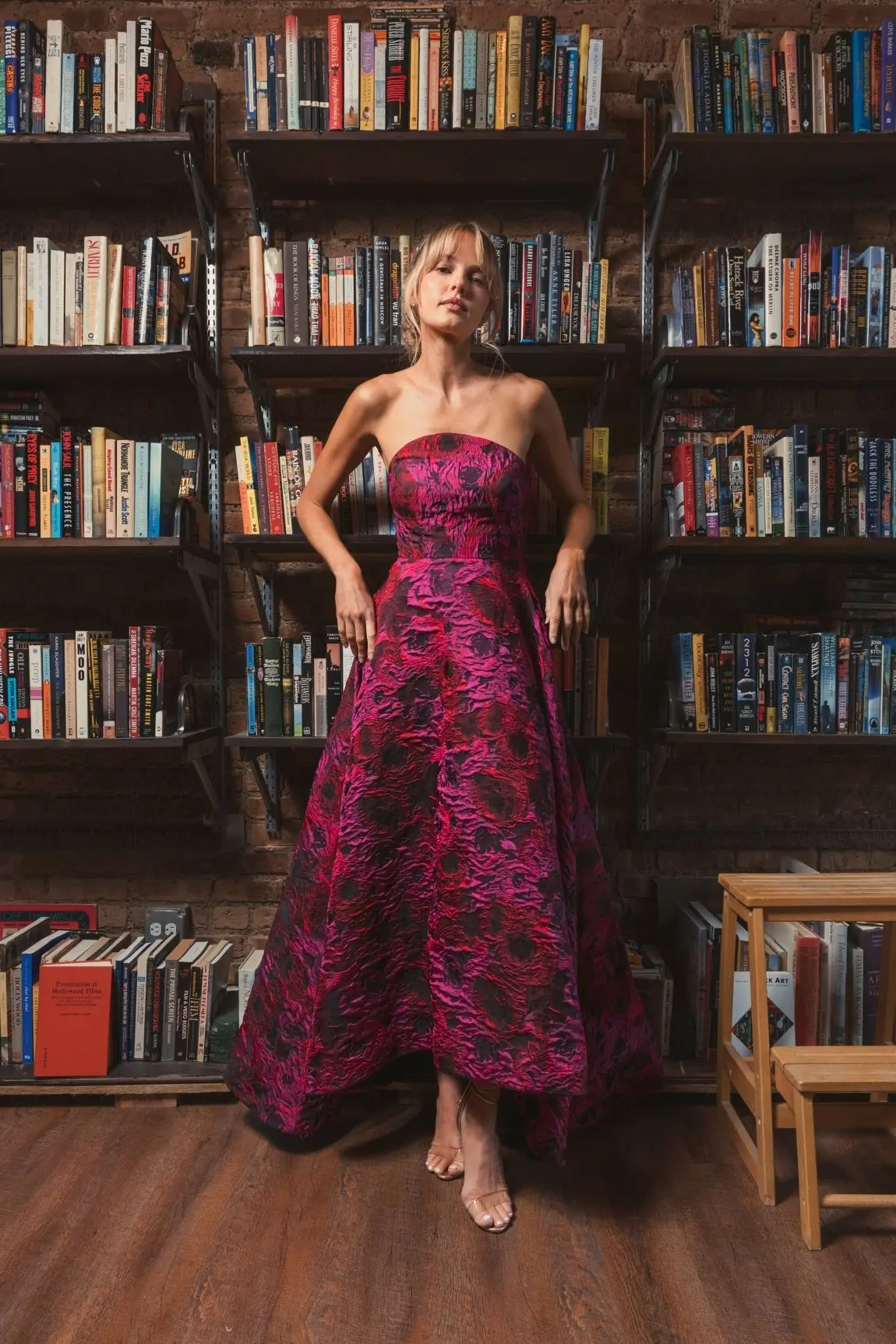 Multicolor Strapless Brocade High Low A Line Gown - Image 4