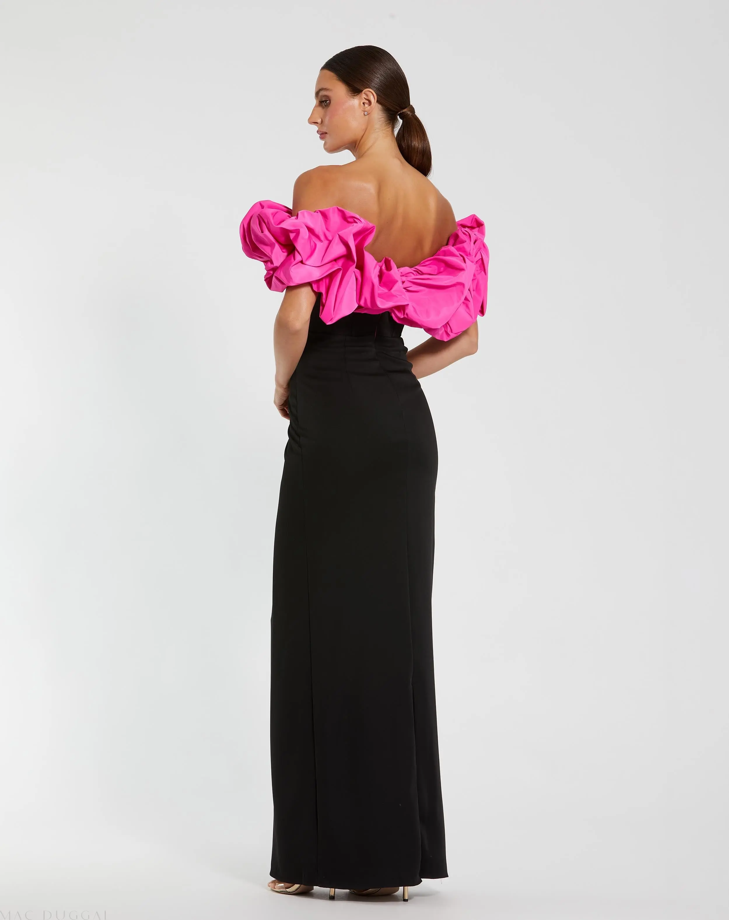 Black Crepe & Faille Off The Shoulder Gown - Image 3