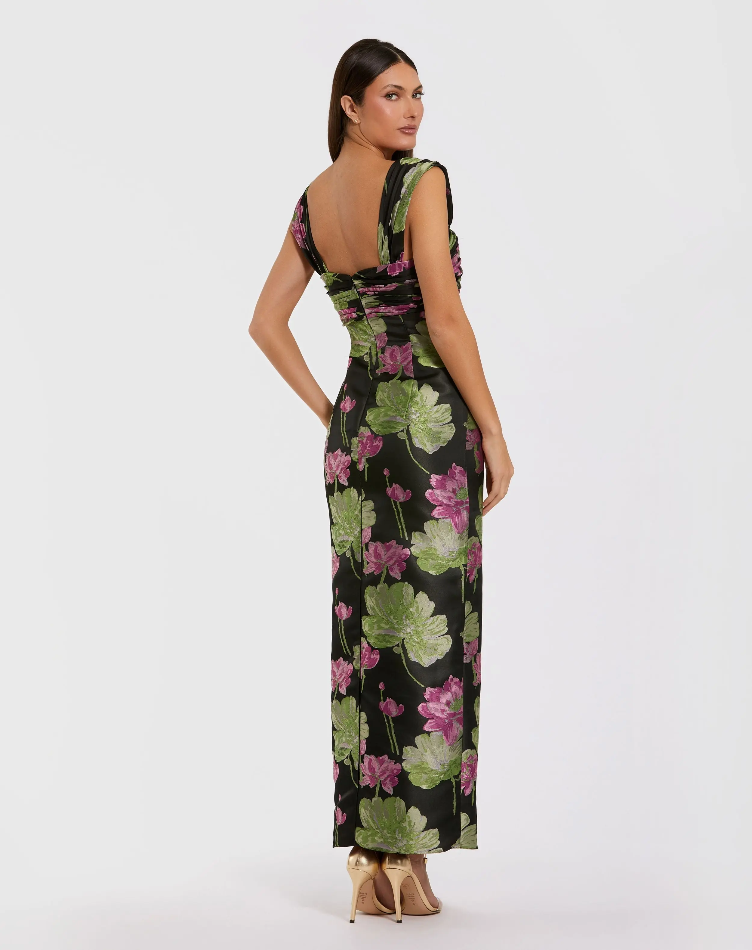 Black Sleeveless Floral Maxi Dress With Ruffle Detail - Image 3