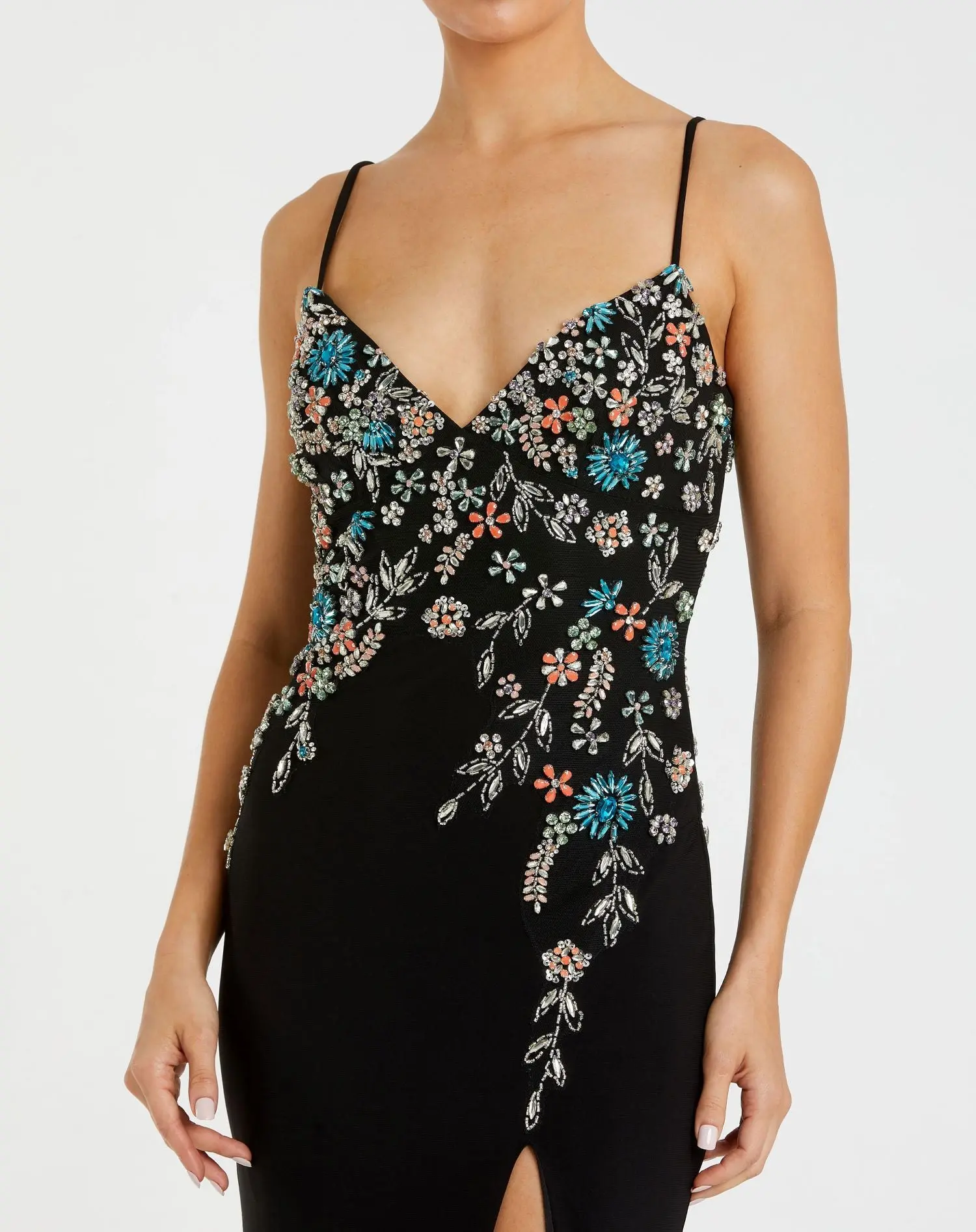 Black Multi Color Beaded Floral Cami Gown - FINAL SALE - Image 2