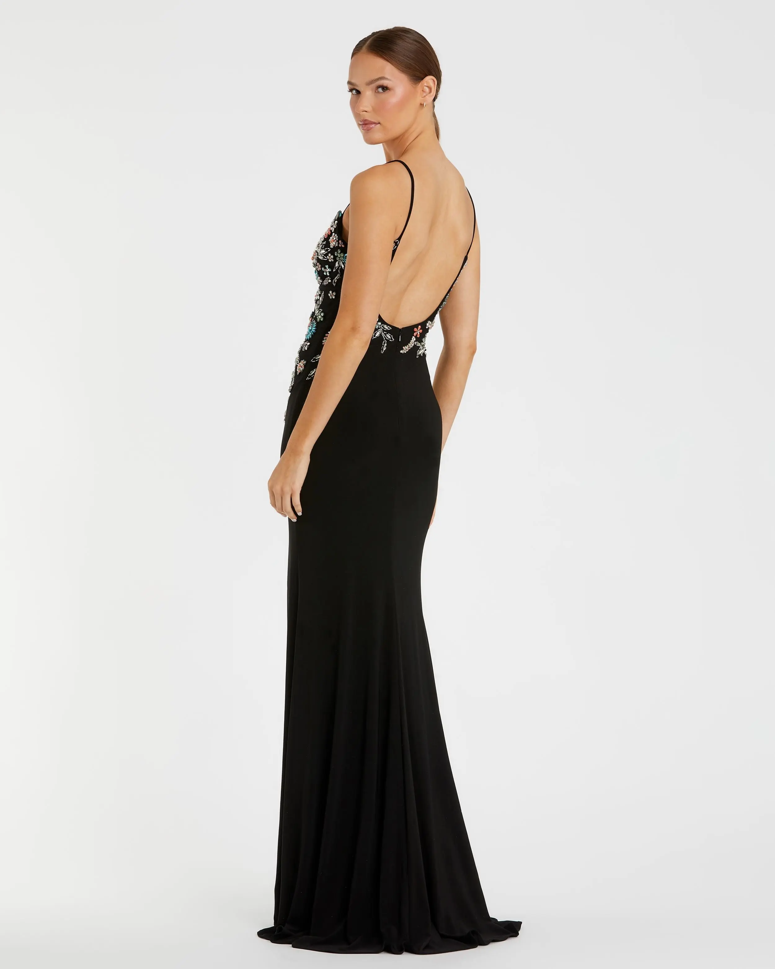 Black Multi Color Beaded Floral Cami Gown - FINAL SALE - Image 3