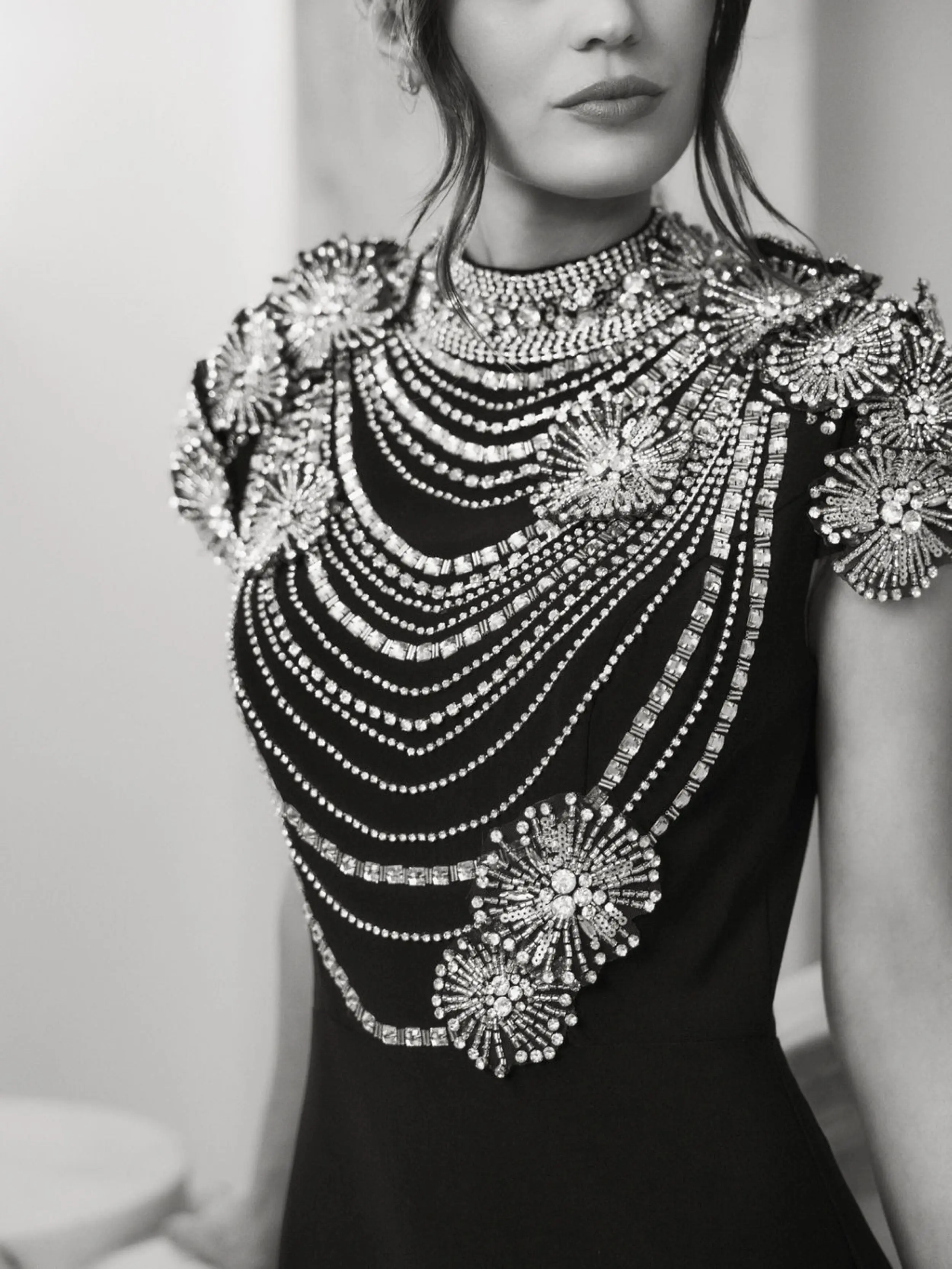 Black High Neck Embellished Column Gown - Image 5