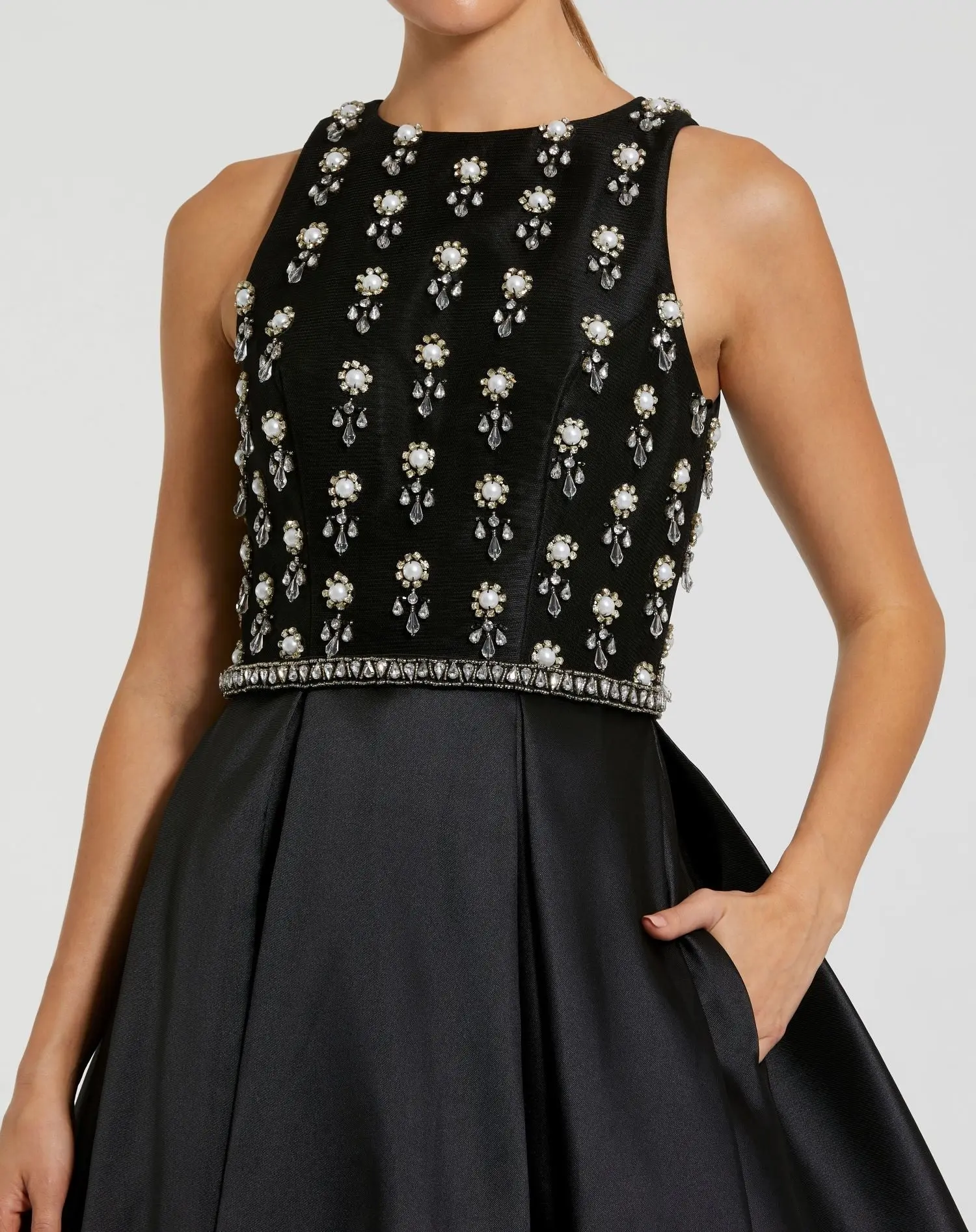Black High Neck Sleeveless Beaded Ball Gown - Image 2