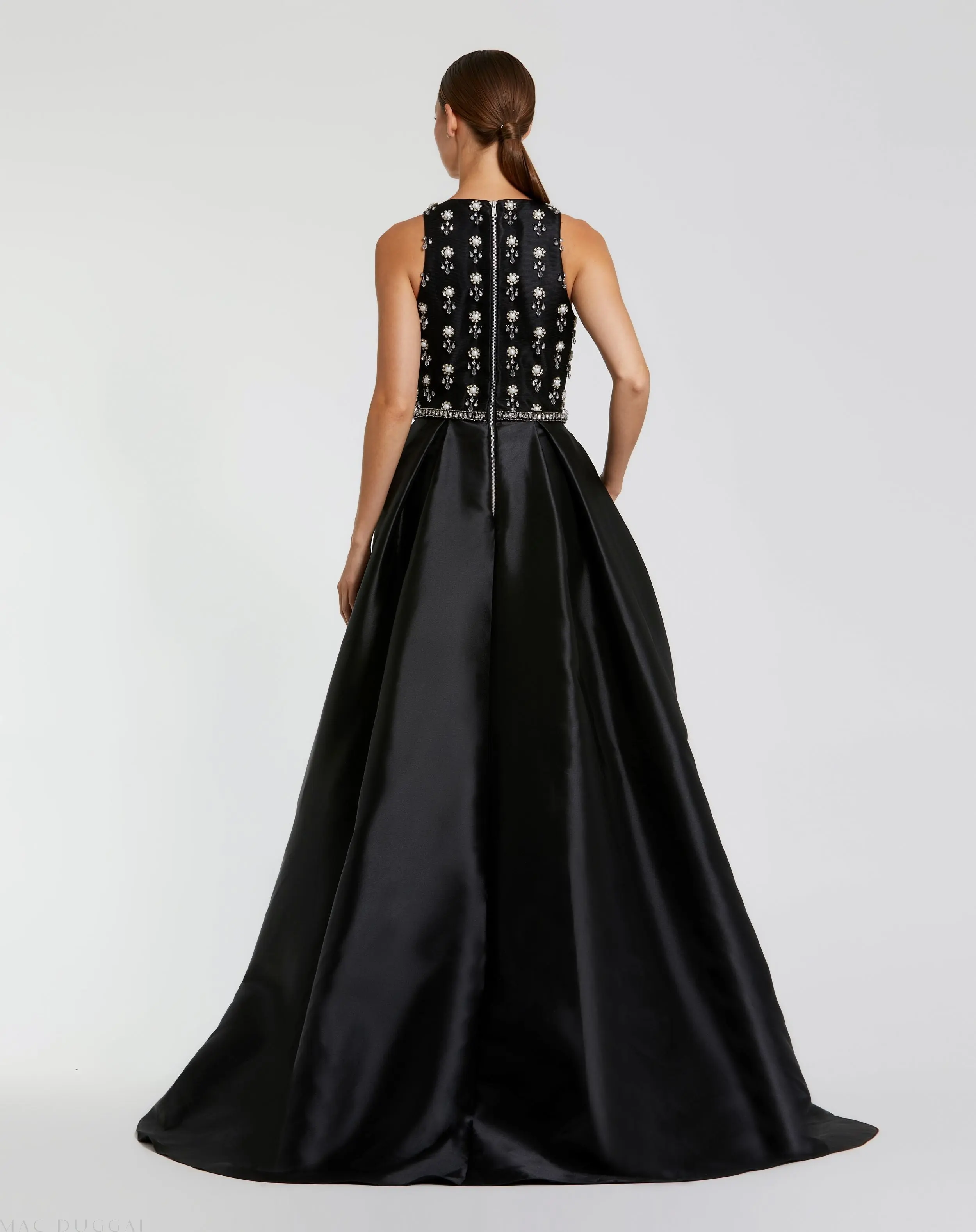 Black High Neck Sleeveless Beaded Ball Gown - Image 3