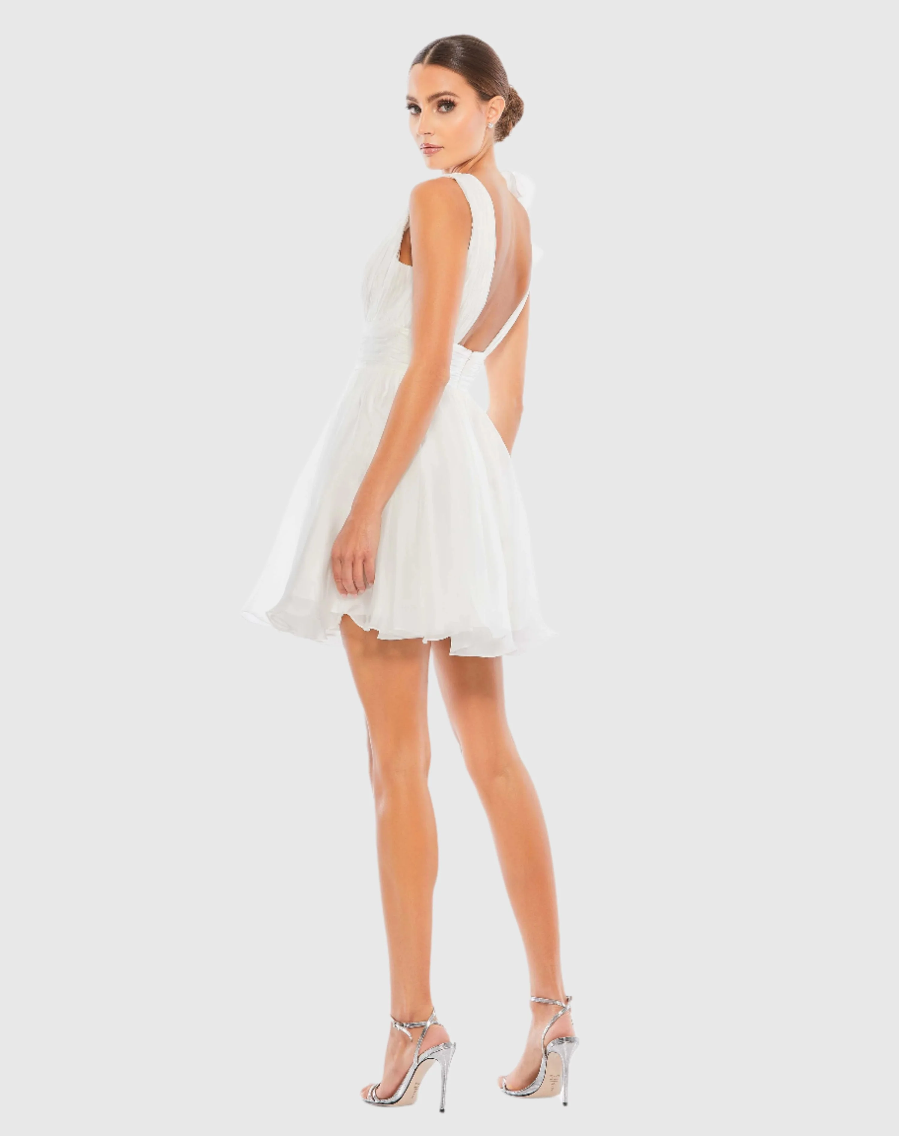 White Ruffle V Neck Fit & Flare Mini Dress - Image 4