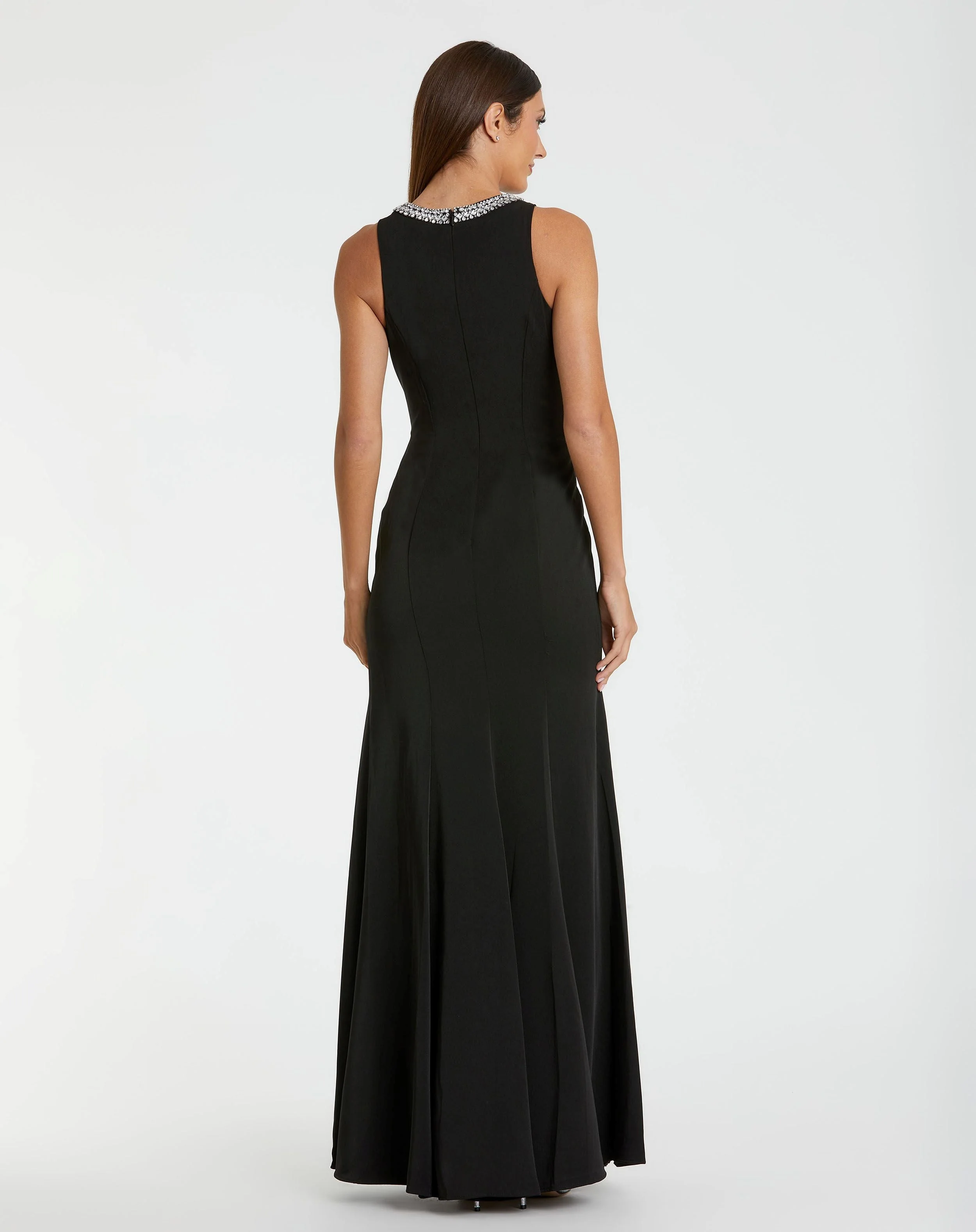 Black Embellished Neck Trumpet Gown - Image 3