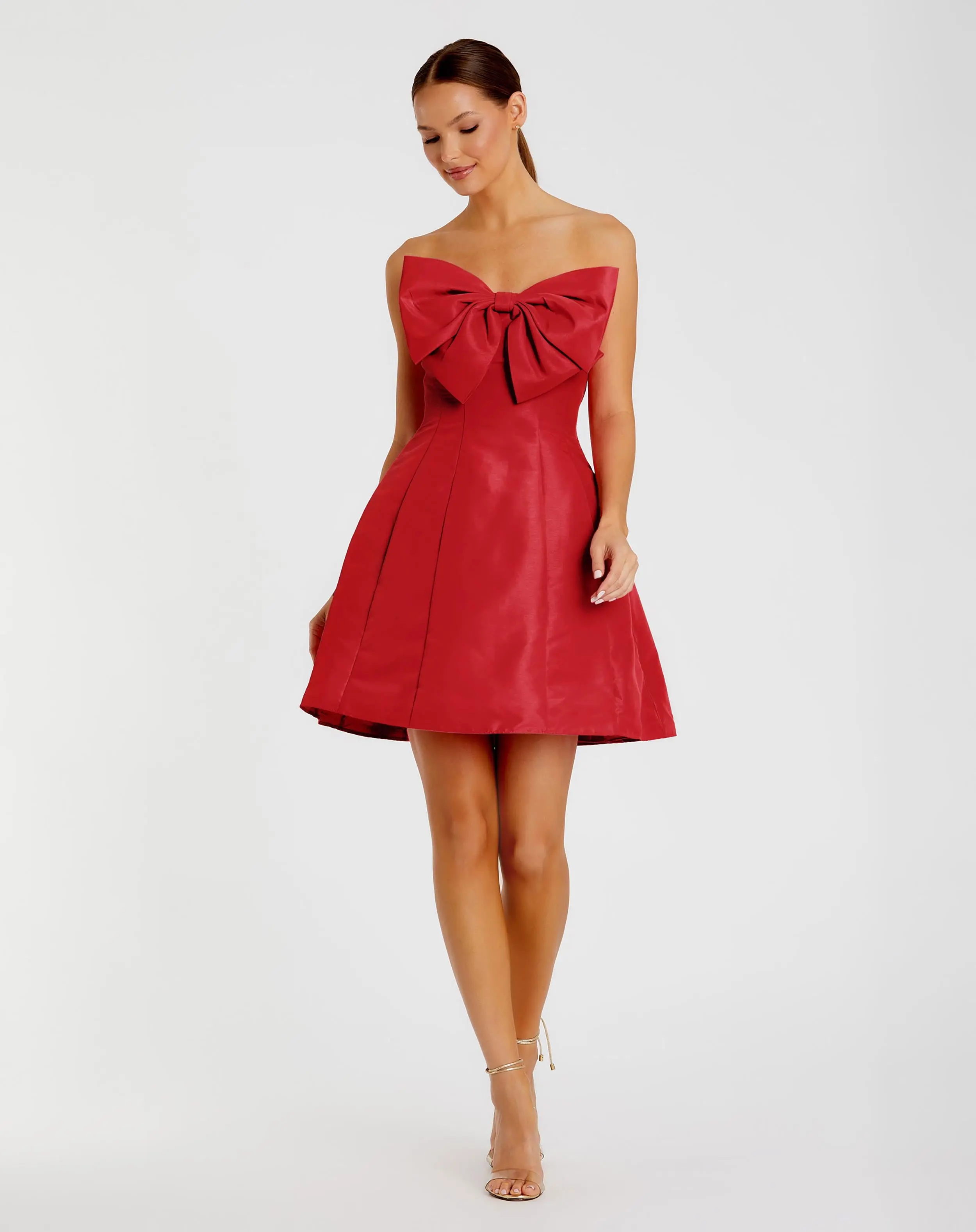 Strapless Oversized Bow Fit & Flare Mini Dress - Image 3
