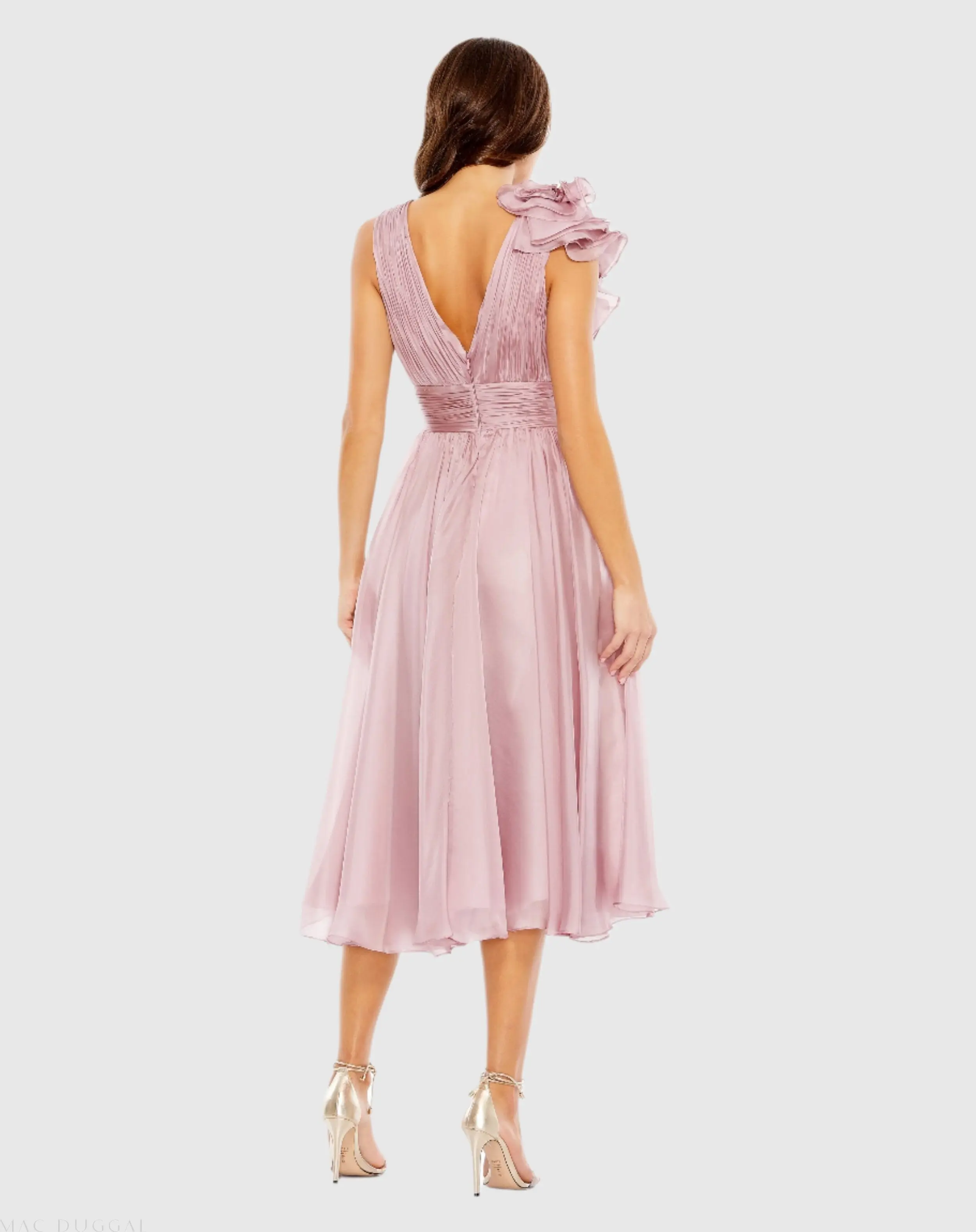 Pink Sleeveless Chiffon A-Line Tea Length Cocktail Dress - Image 3