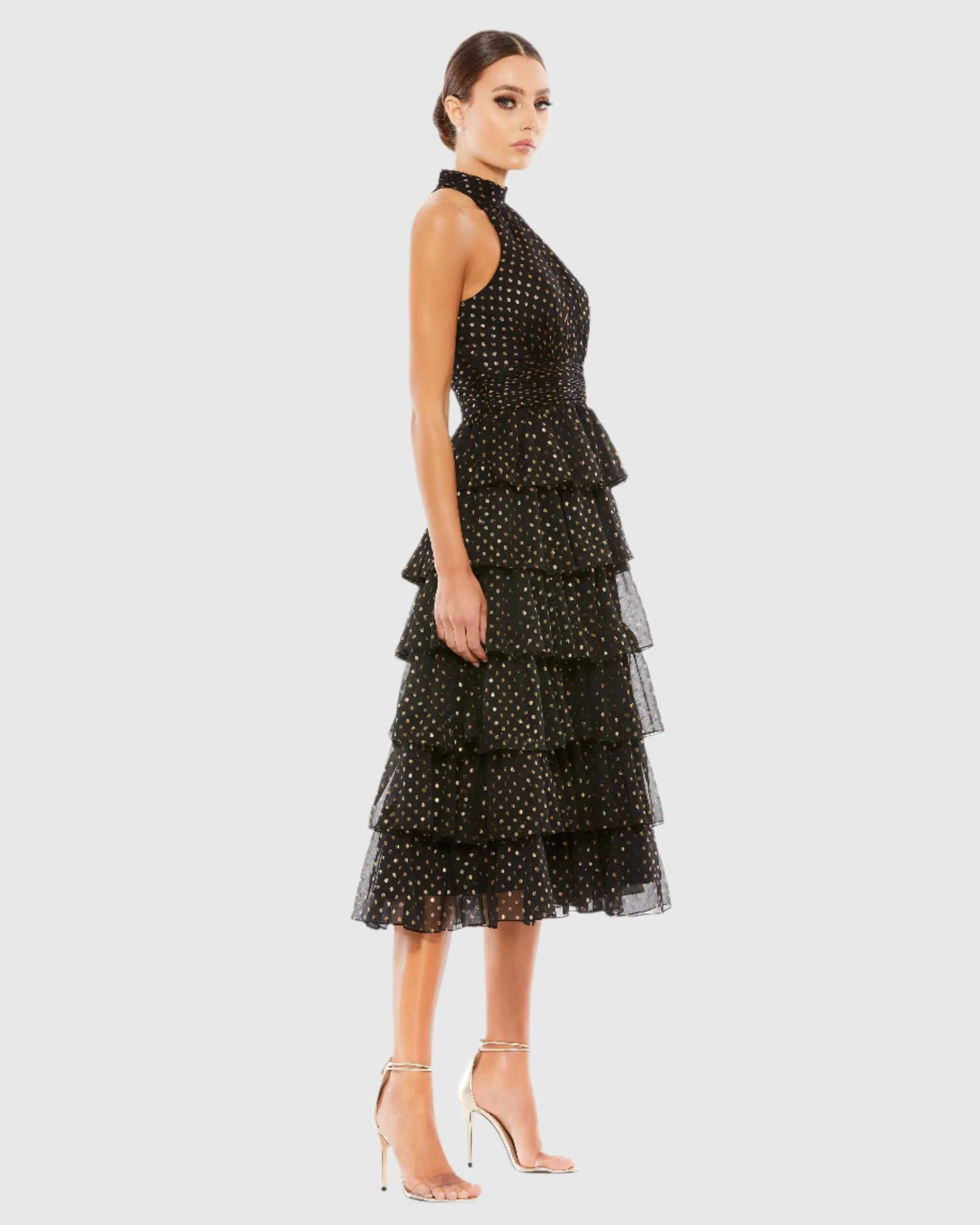 Black Layered Polka Dot Cocktail Dress - Image 3