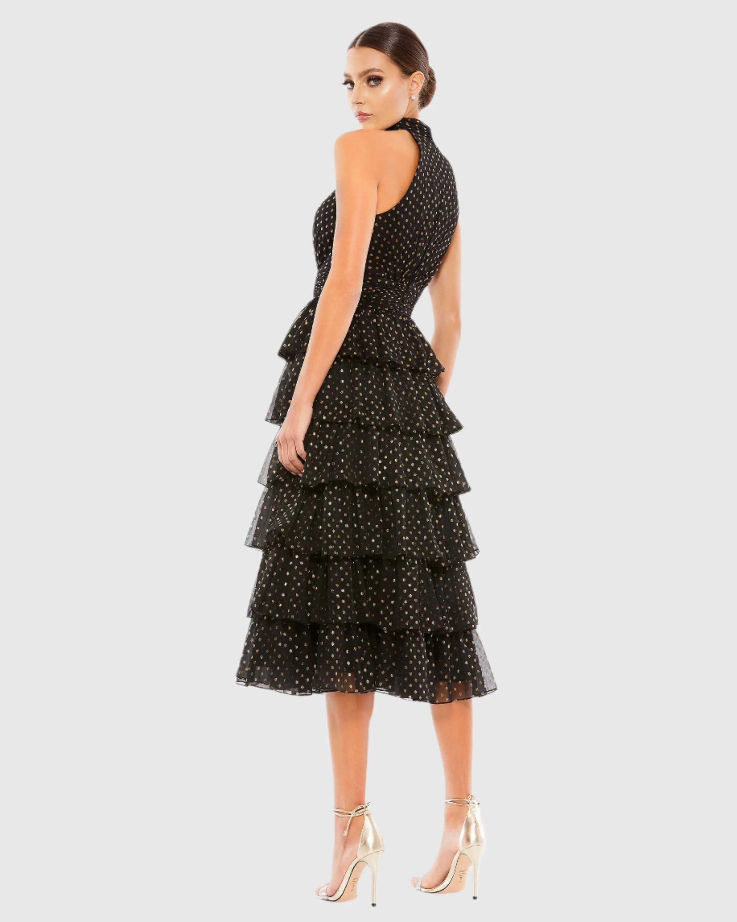 Black Layered Polka Dot Cocktail Dress - Image 4