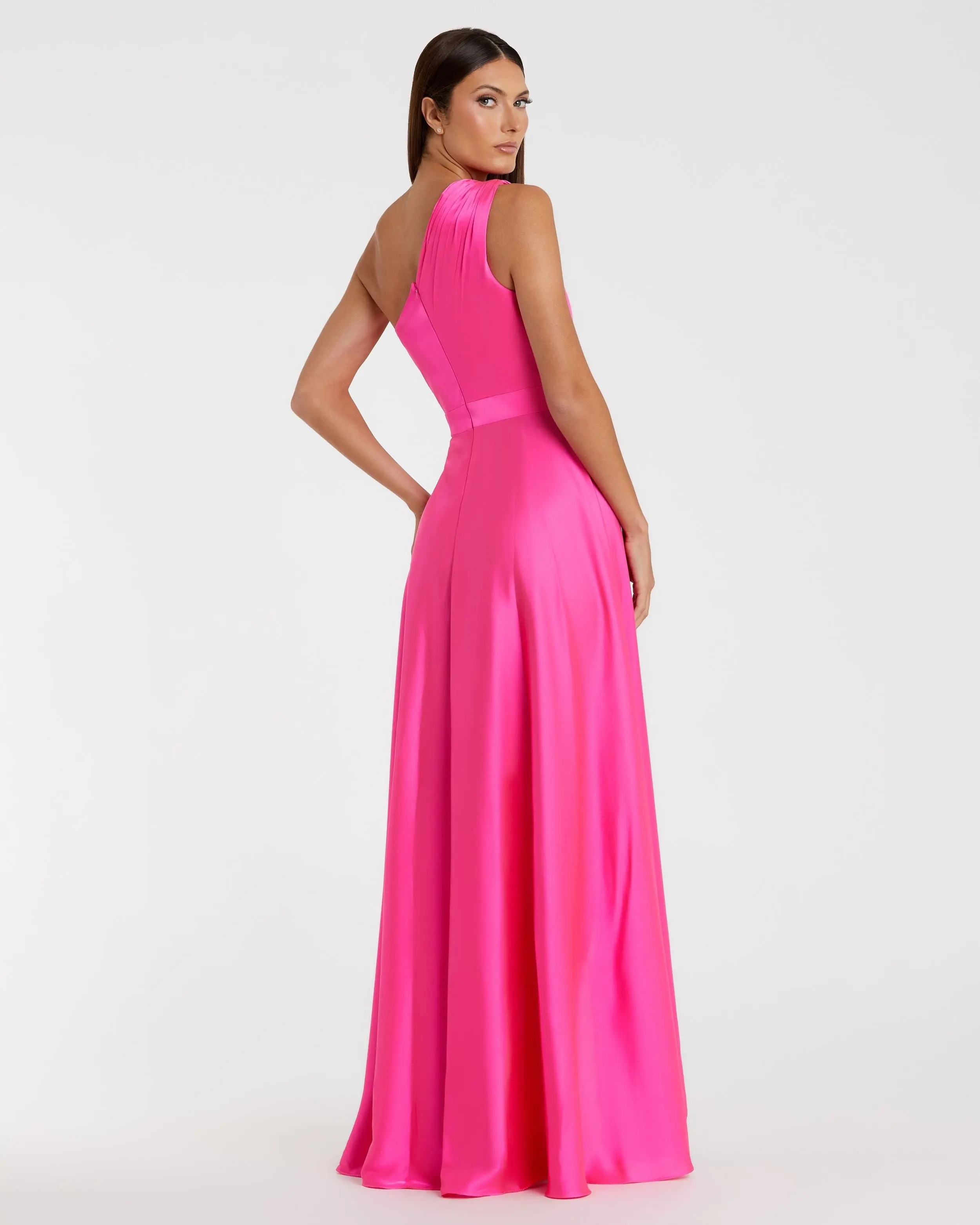 Pink One Shoulder High Low A Line Gown - Image 3