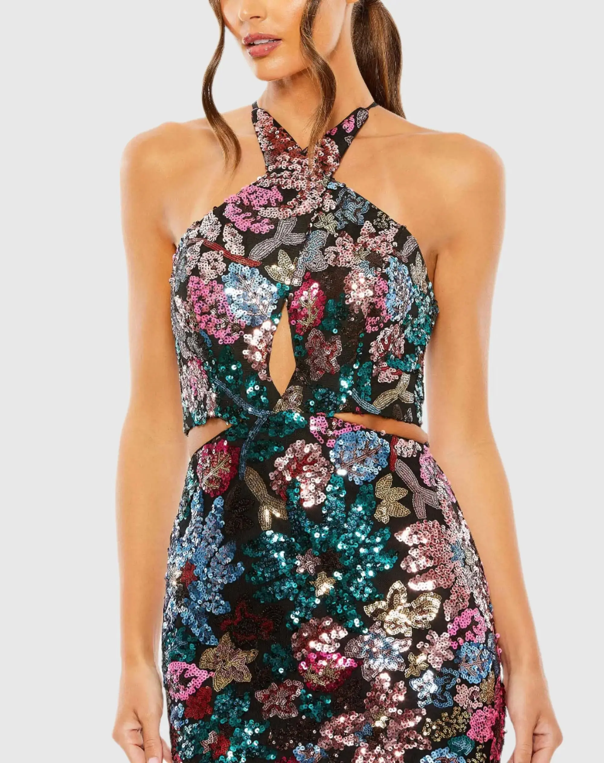 Black Sequin Embellished Cross Neck Gown - Image 2