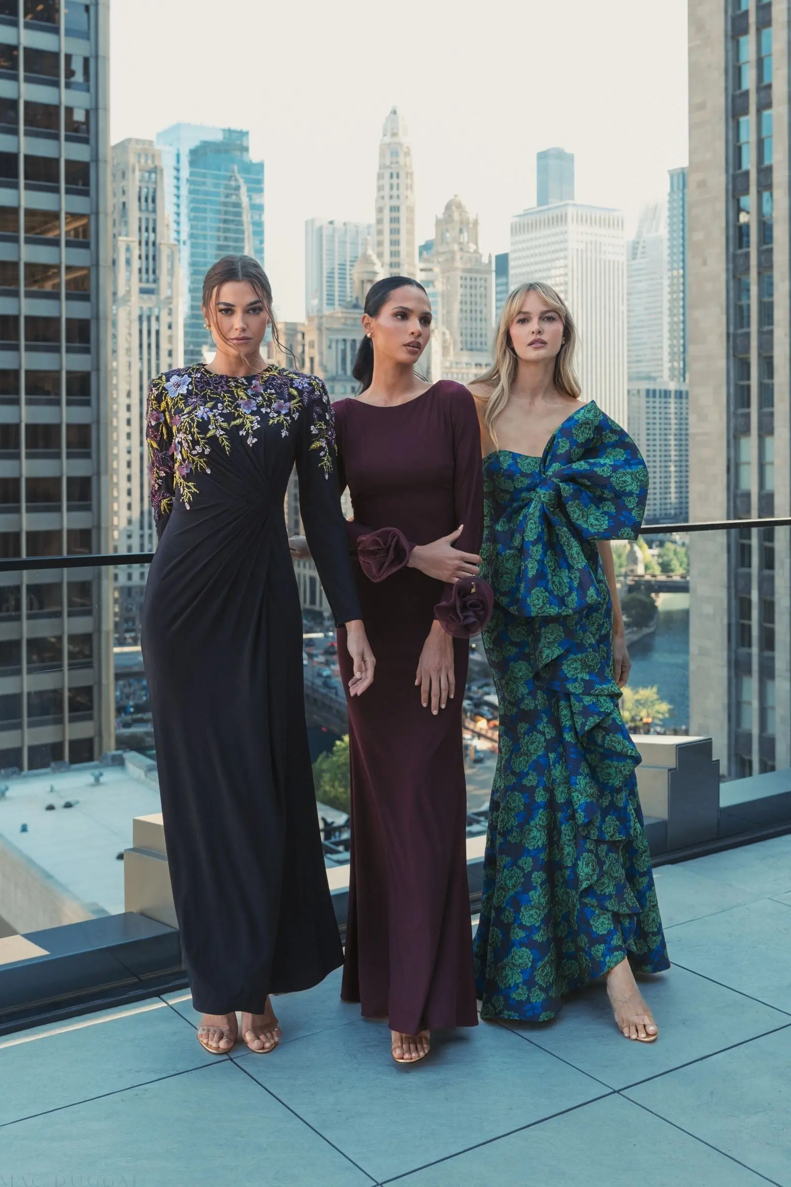 Purple Long Sleeve Fitted Jersey Gown With 3D Flowers - Image 4