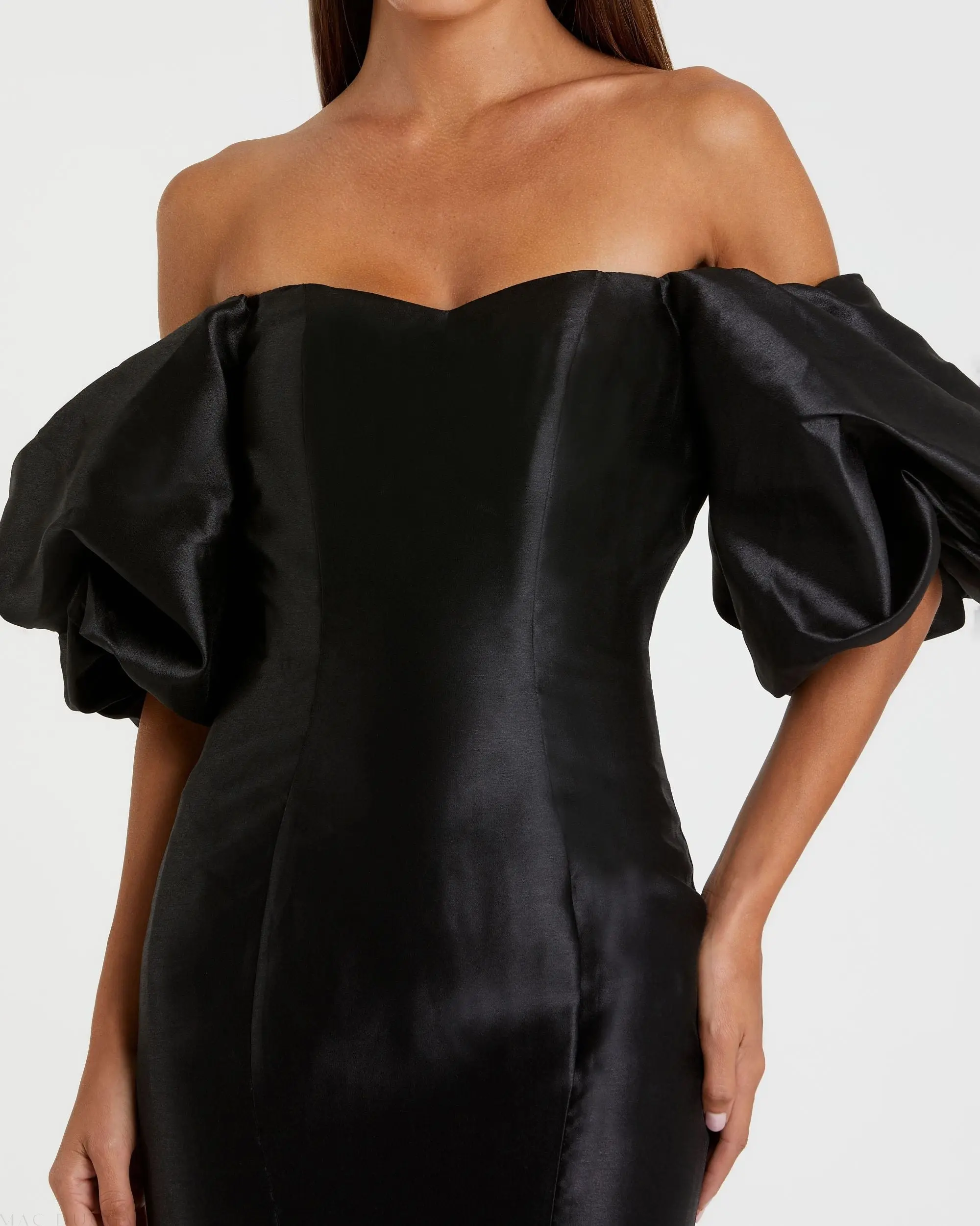 Black Sweetheart Off The Shoulder Puff Sleeve Gown - Image 2