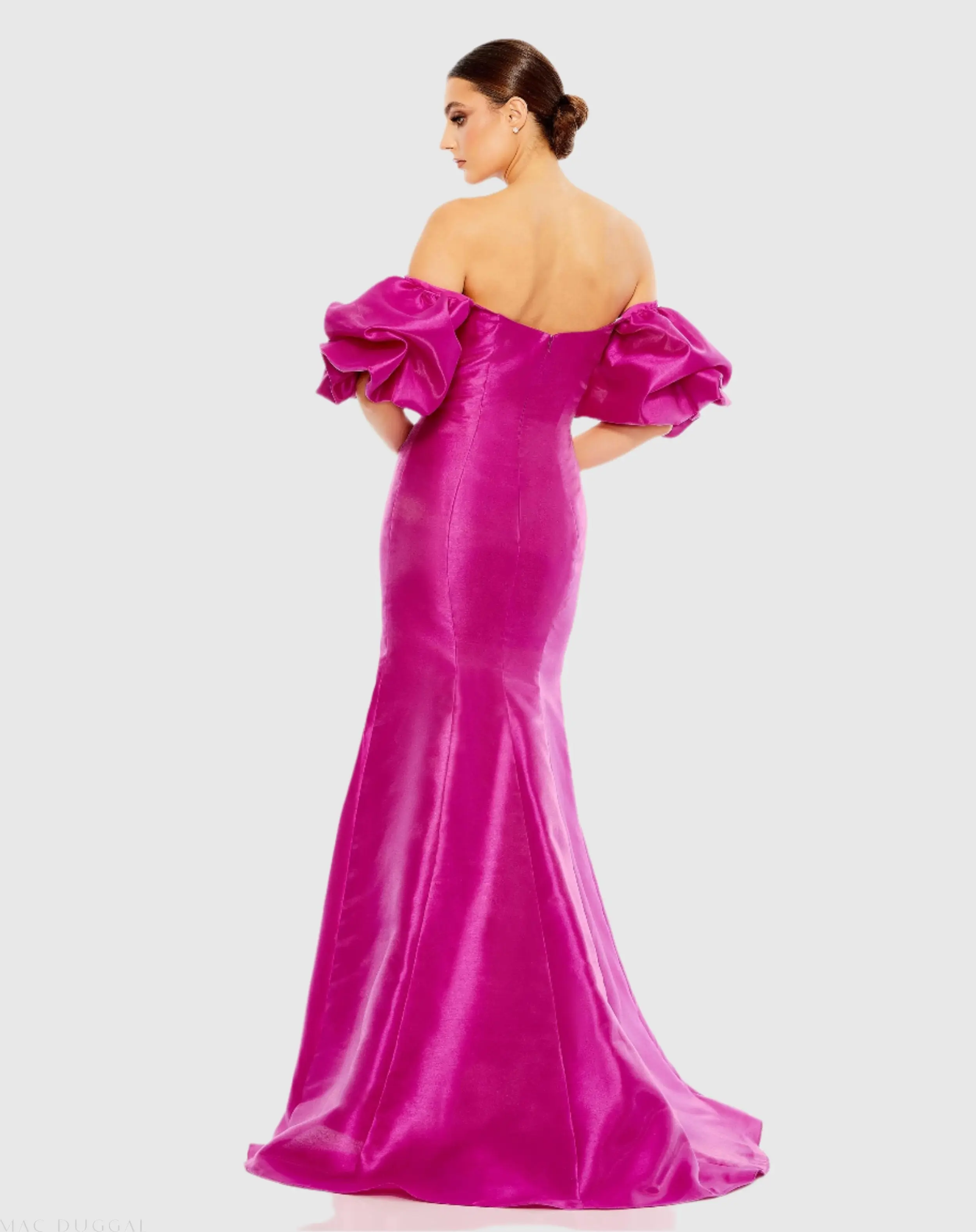 Pink Sweetheart Off The Shoulder Puff Sleeve Gown - Image 3