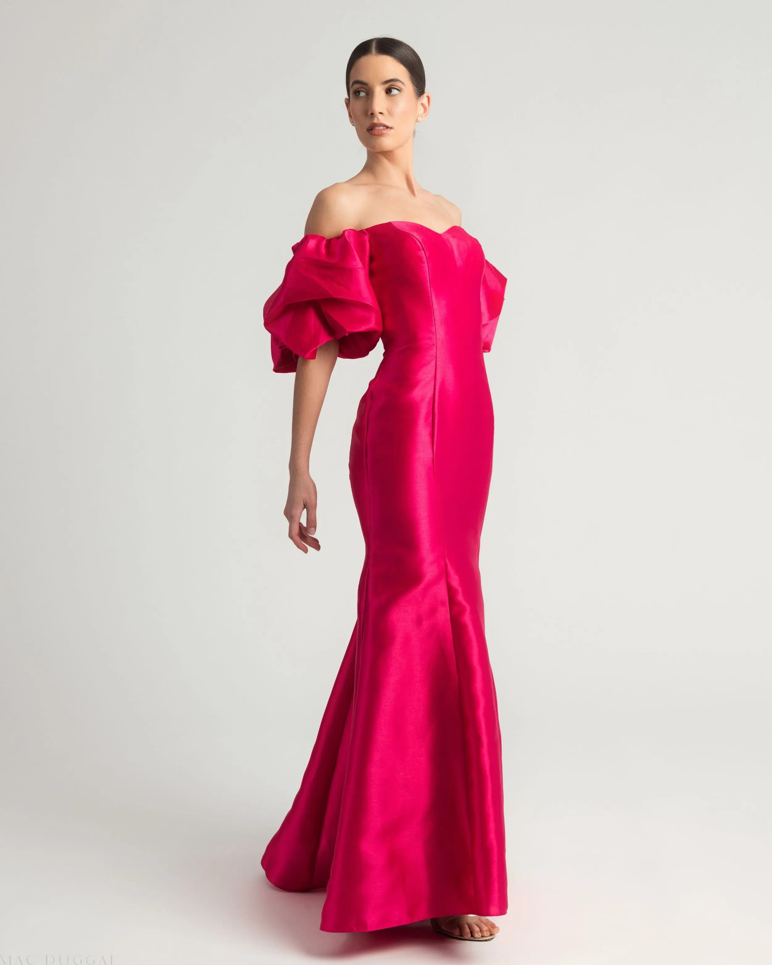 Pink Sweetheart Off The Shoulder Puff Sleeve Gown - Image 4