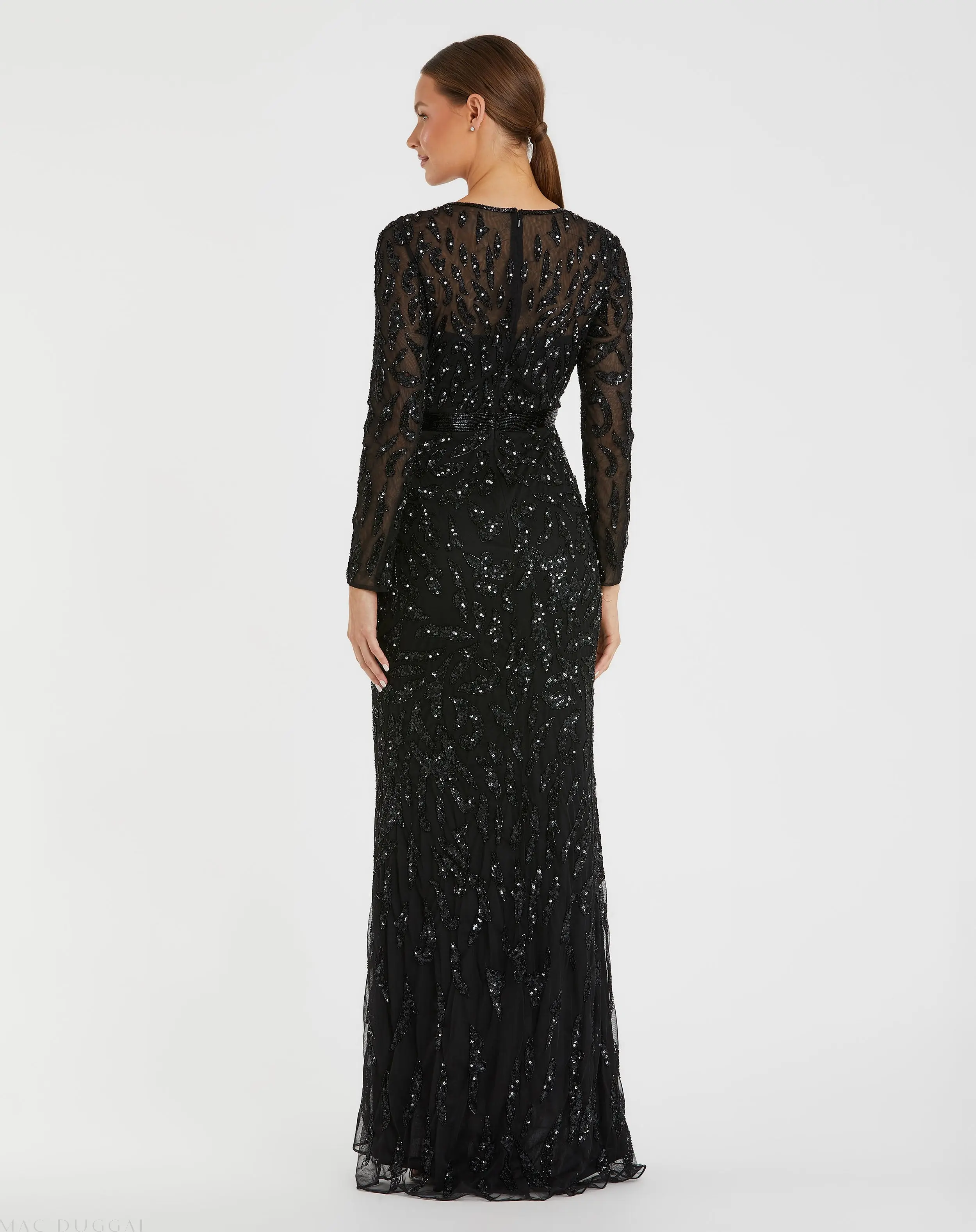 Black Long Sleeve Beaded Evening Gown - Image 3