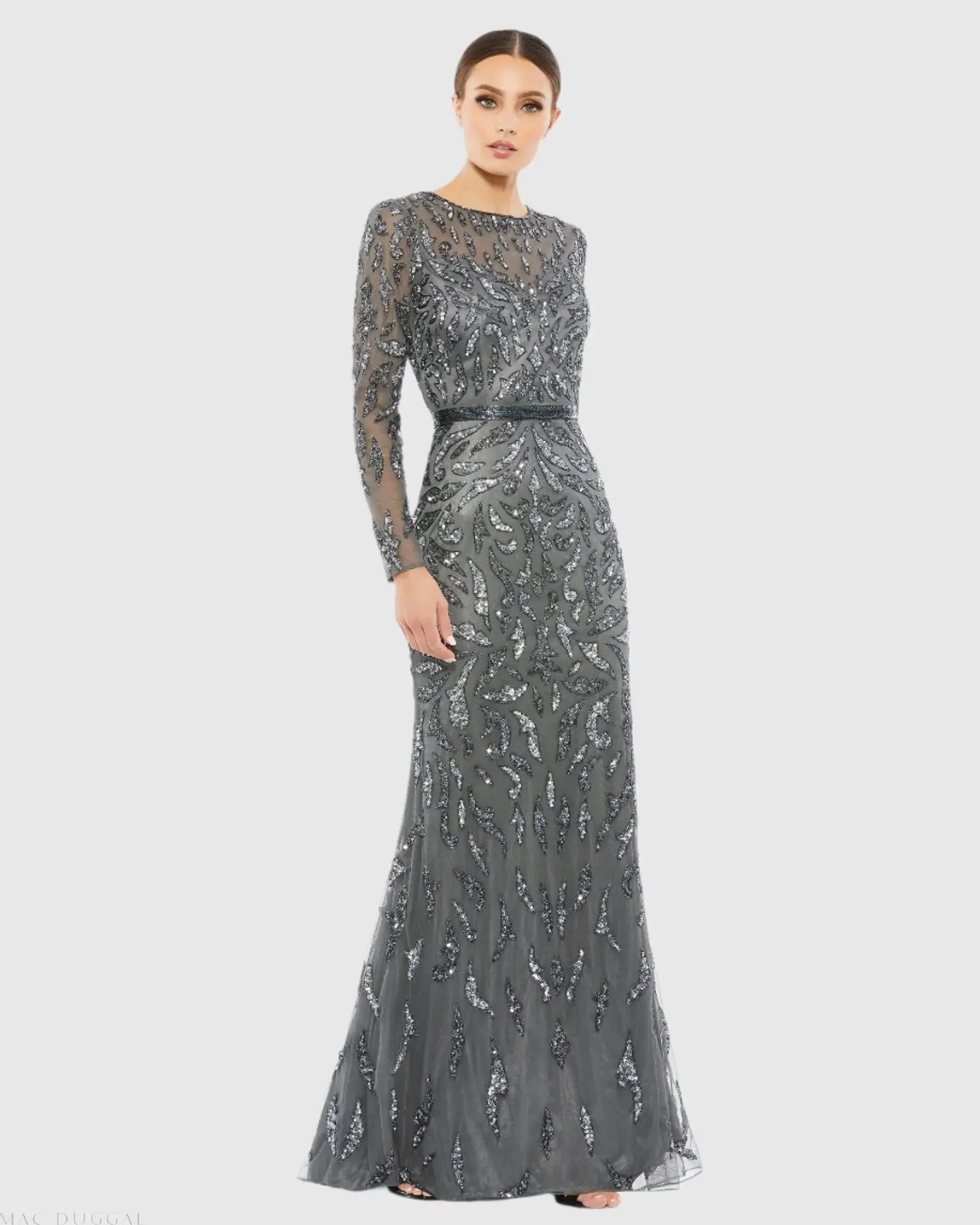 Beaded Long Sleeve Evening Gown - Image 4