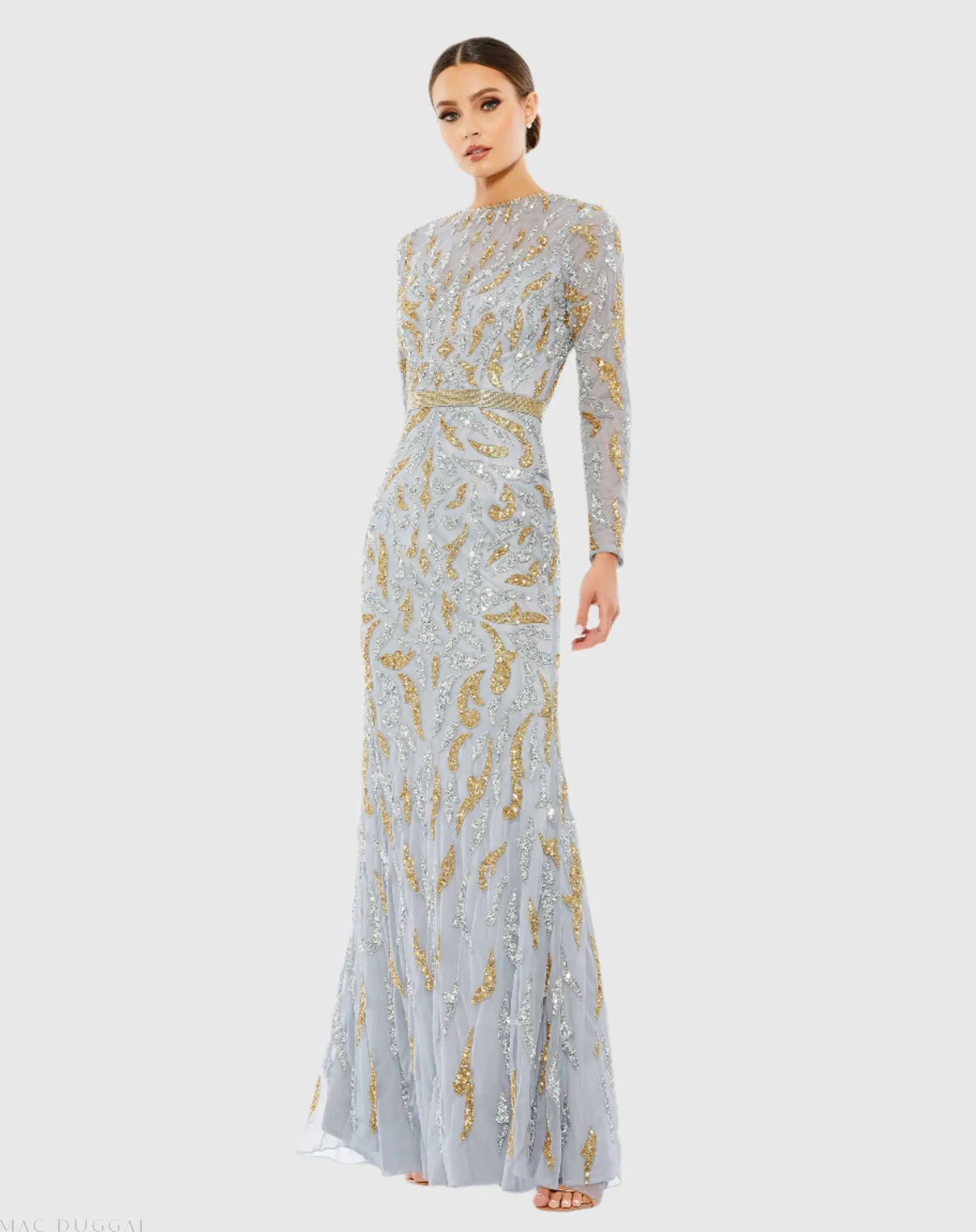 Beaded Long Sleeve Evening Gown - Image 5