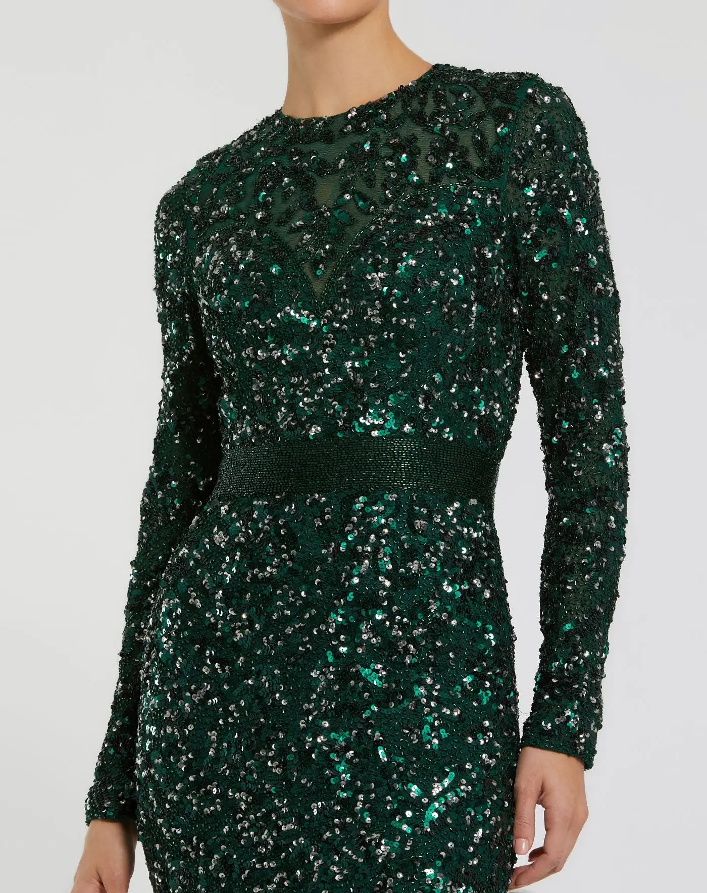 Green Hand Embellished Long Sleeve Gown - Image 2