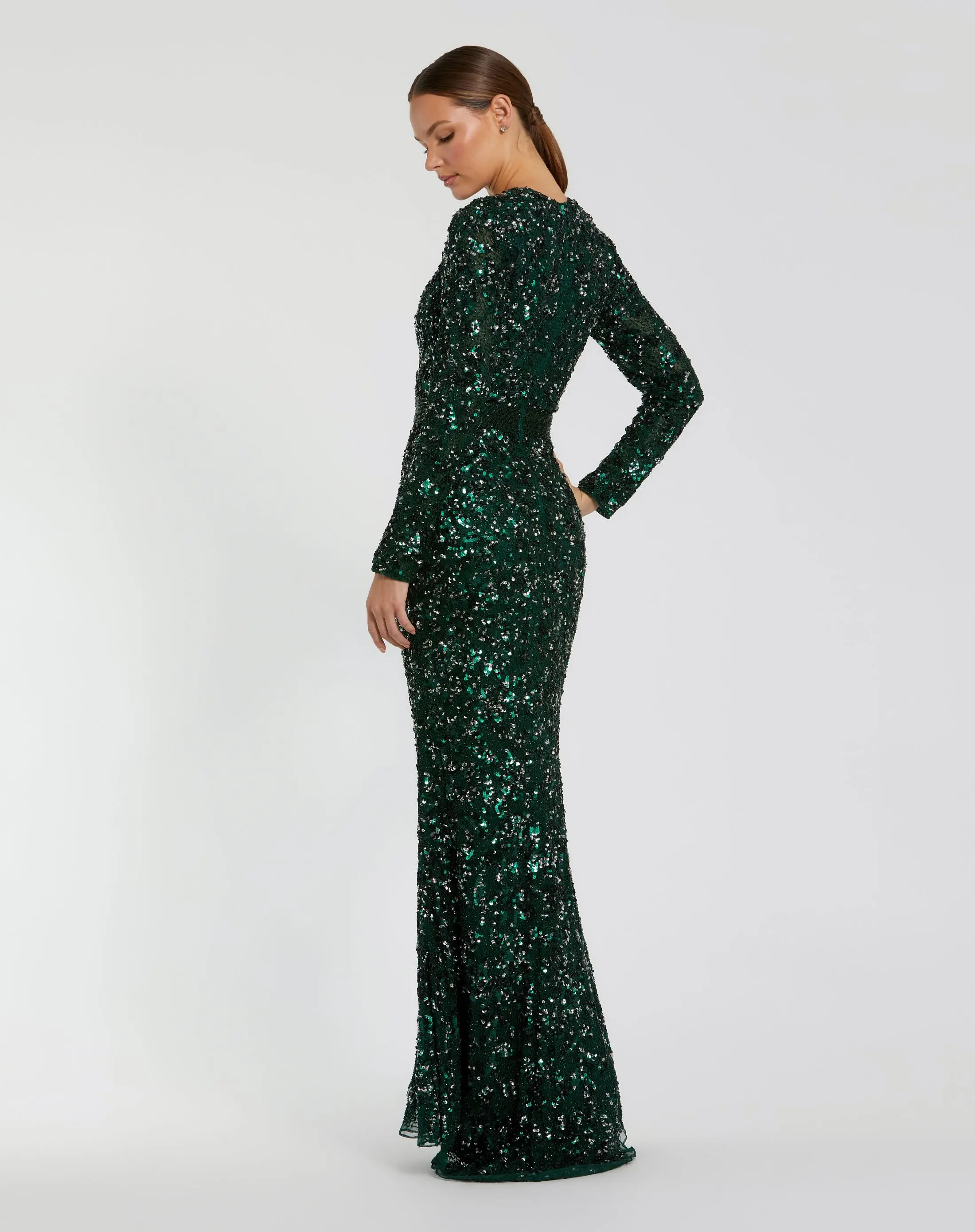Green Hand Embellished Long Sleeve Gown - Image 3