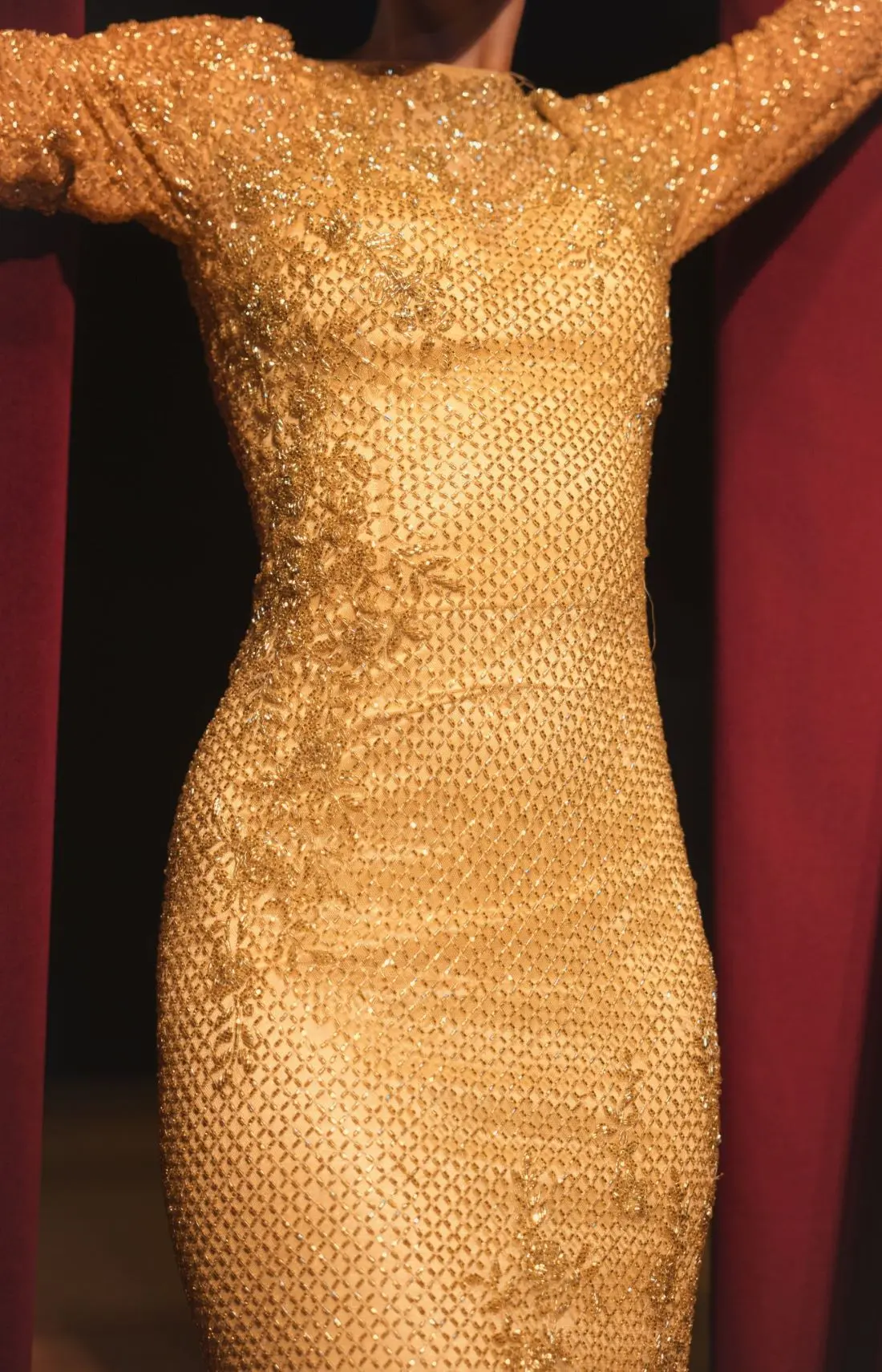 Gold Long Sleeve Beaded Evening Gown - Image 5