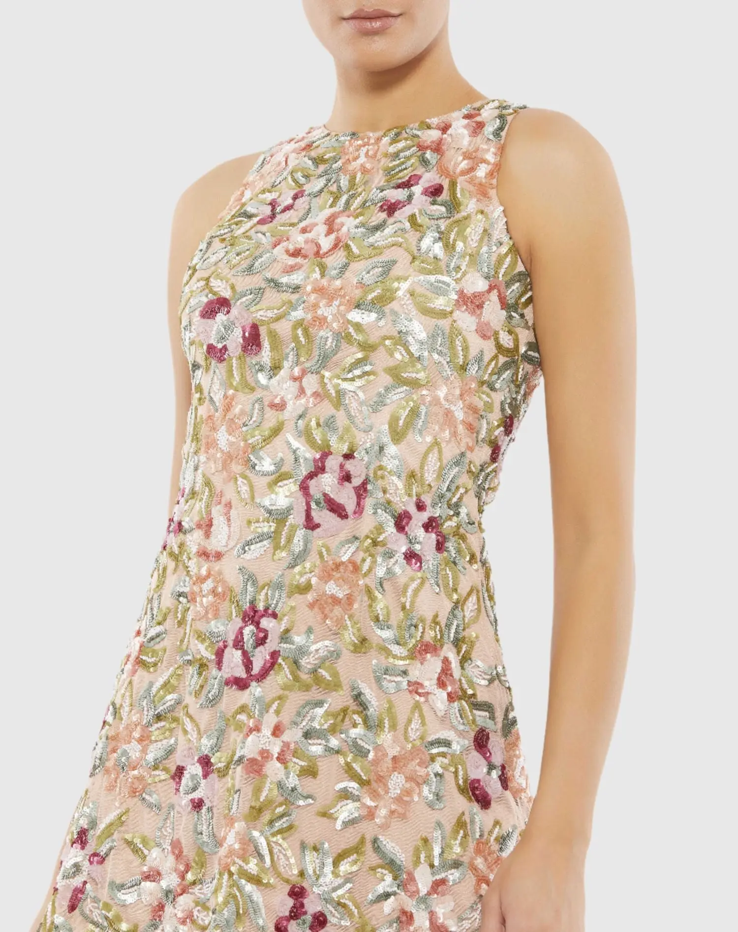 Pink Sequined Floral Detail Sleeveless Mini Dress - Image 2