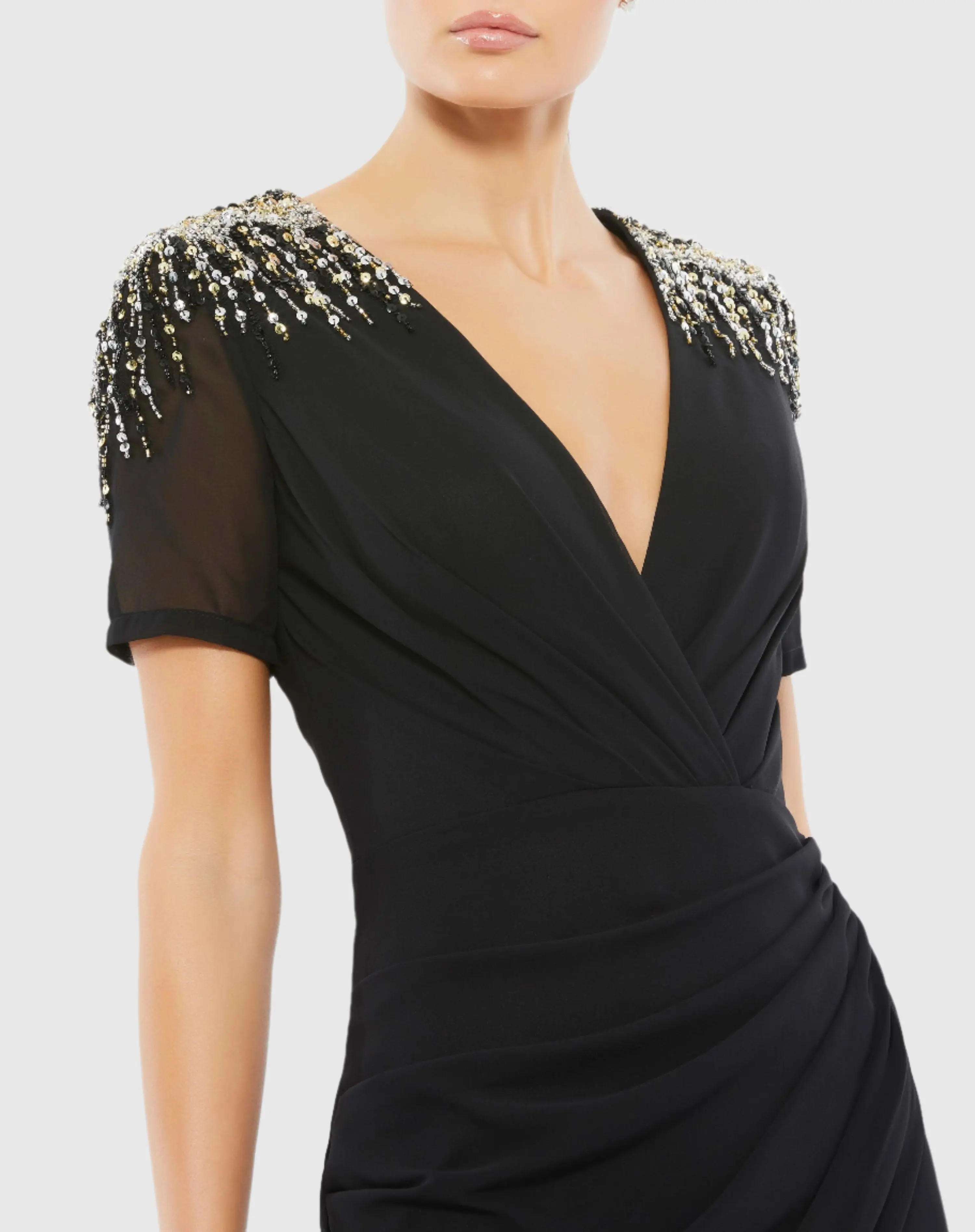 Black Embellished Shoulder Evening Gown - Image 2