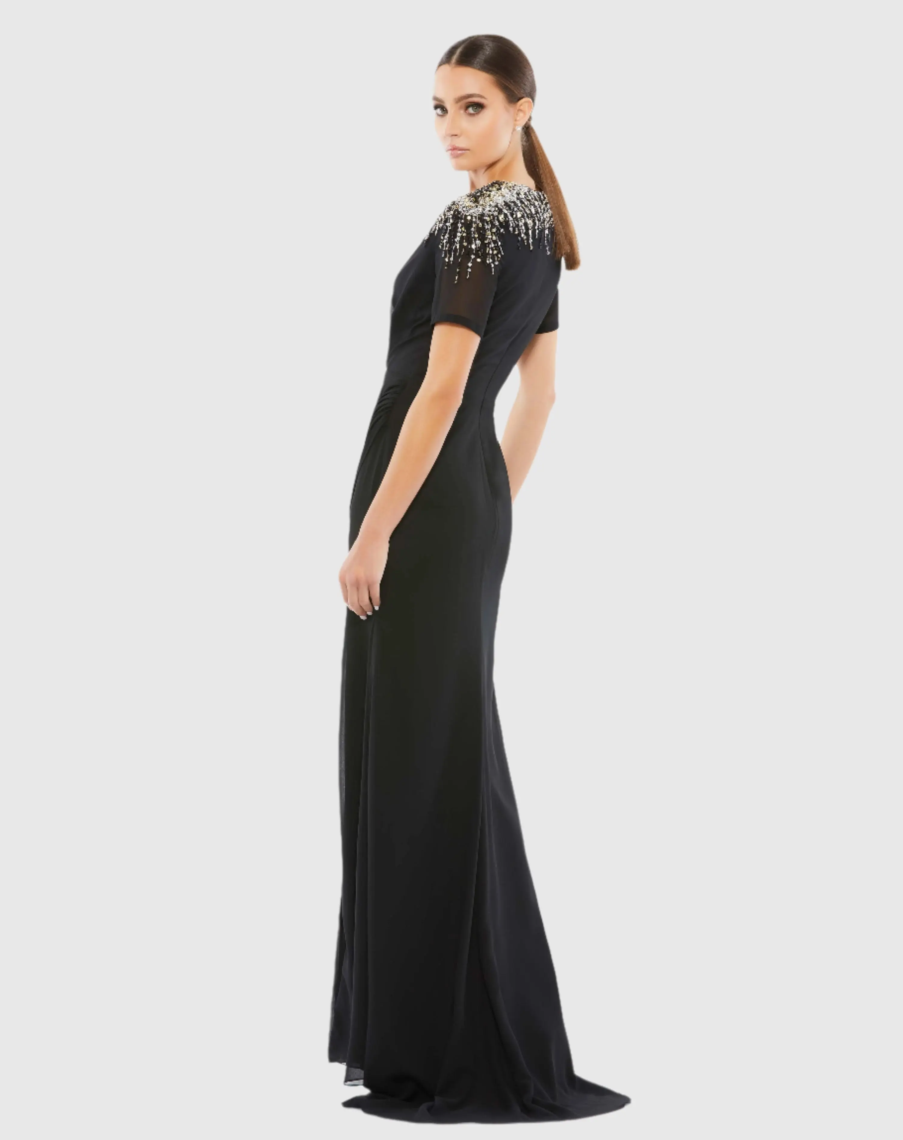 Black Embellished Shoulder Evening Gown - Image 3