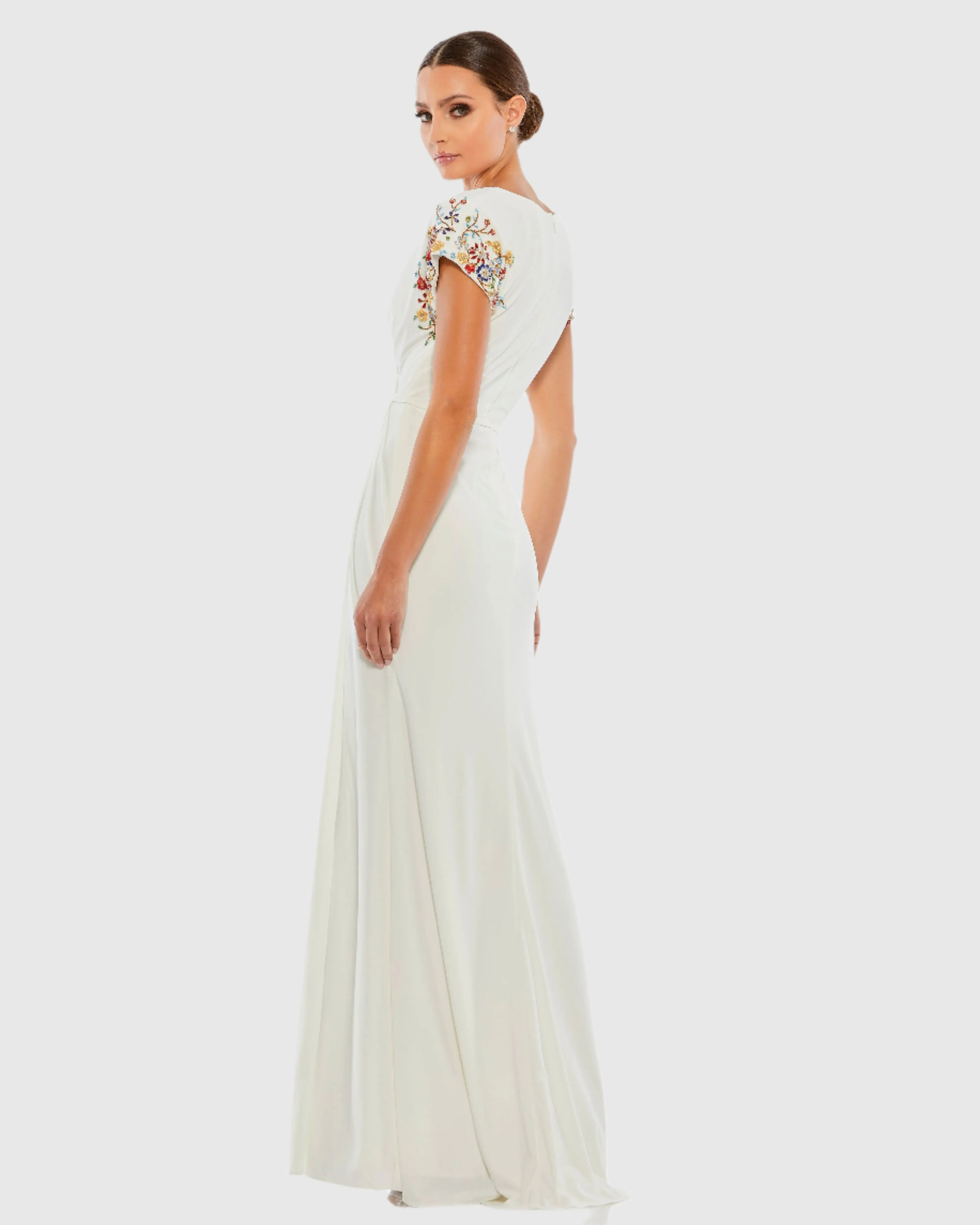 White Embellished Sleeve Jersey Wrap Gown - FINAL SALE - Image 4