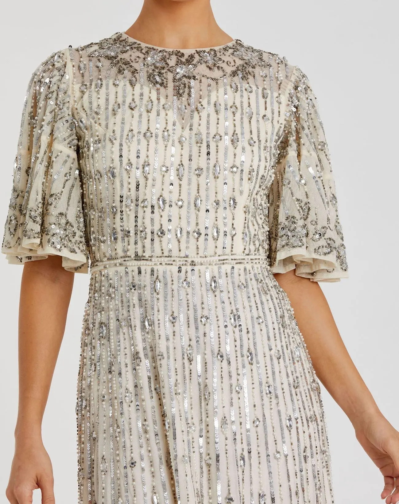 Silver Flounce Sleeve Midi Dress - FINAL SALE - Image 2