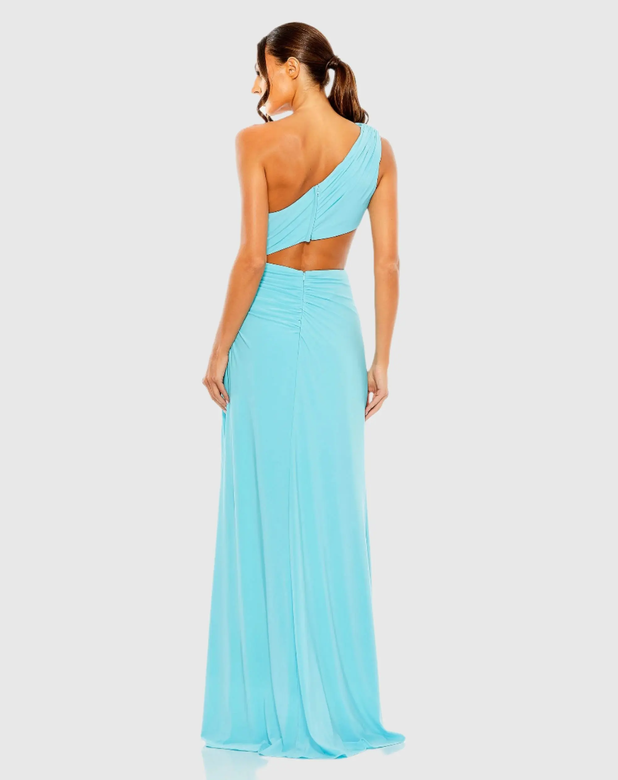 Blue Cut Out One Shoulder Ruched Back Gown - FINAL SALE - Image 3