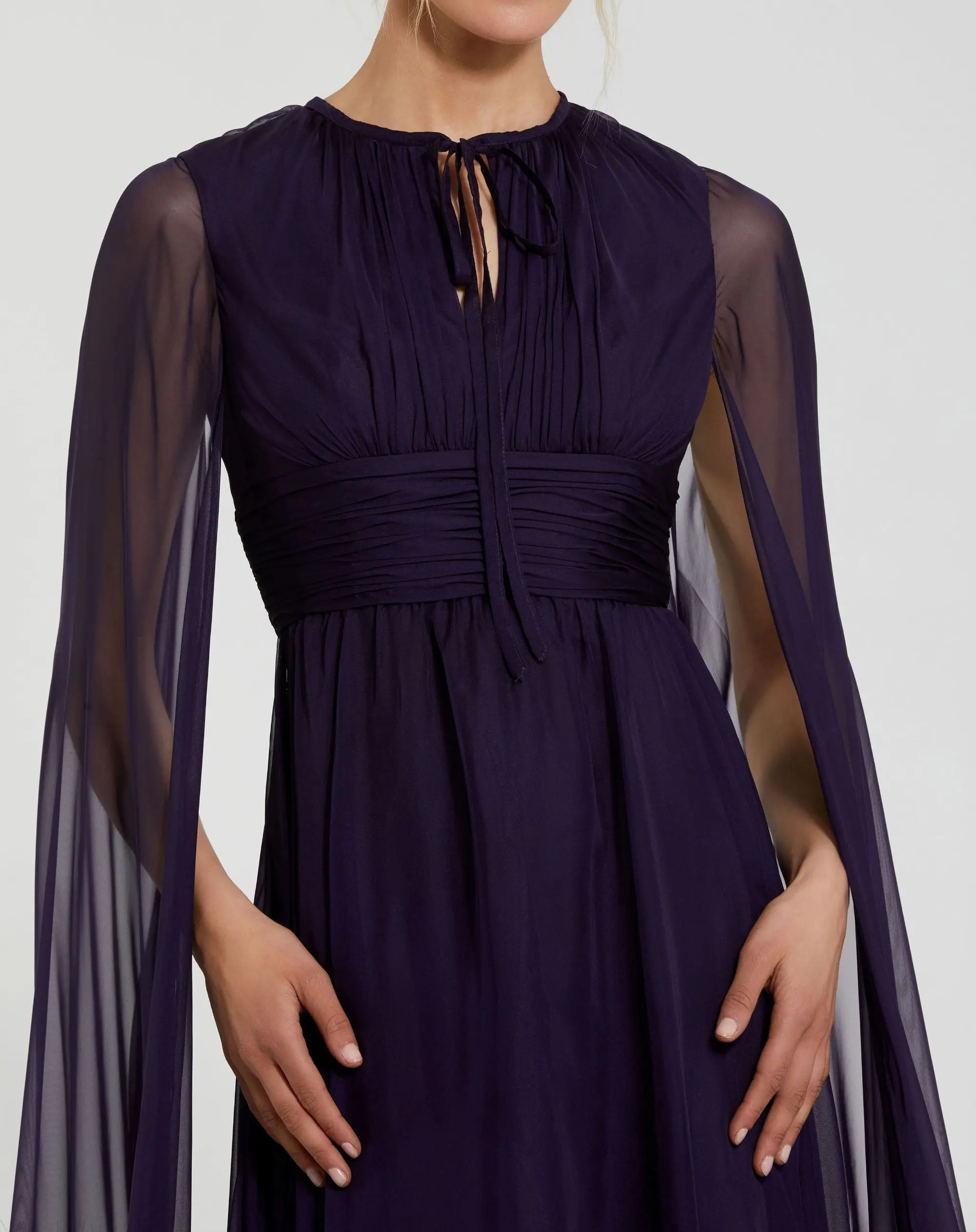 Purple Chiffon Cape Sleeve Ankle-Length Dress With Keyhole - Image 2