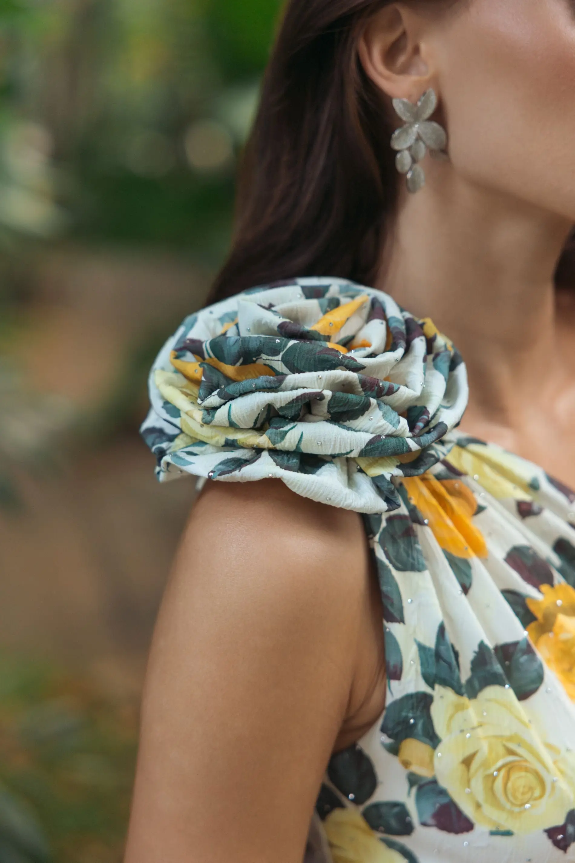 Yellow One Shoulder Floral Tiered Midi Dress - Image 7