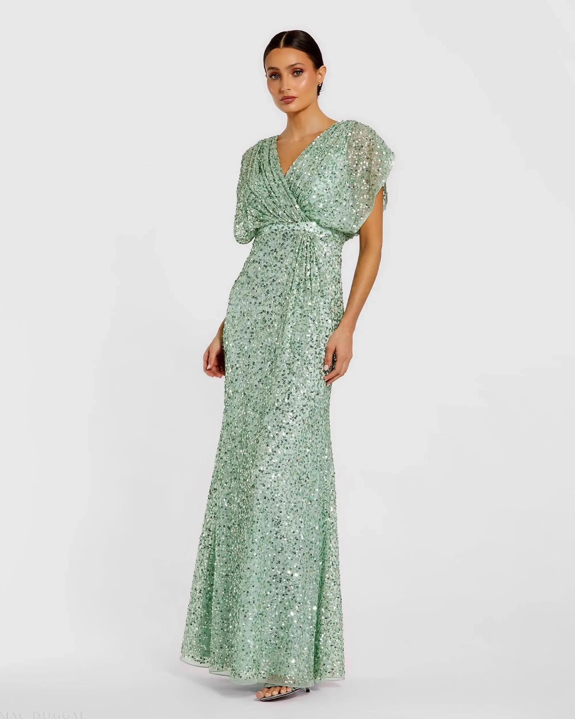 Draped Sleeve V Neck Gown - Image 2