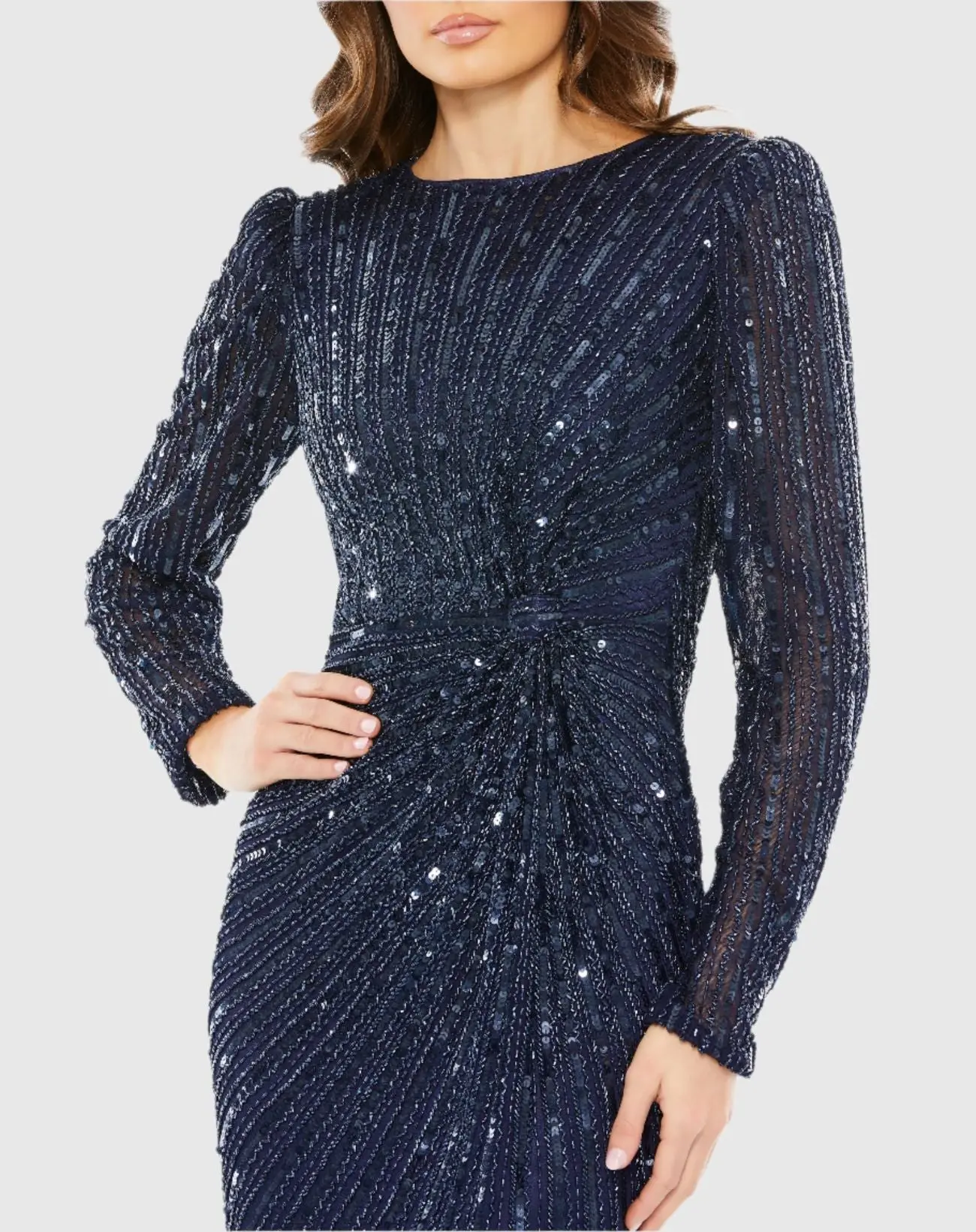 Navy Embellished Puff Sleeve Side Knot Gown - Image 2