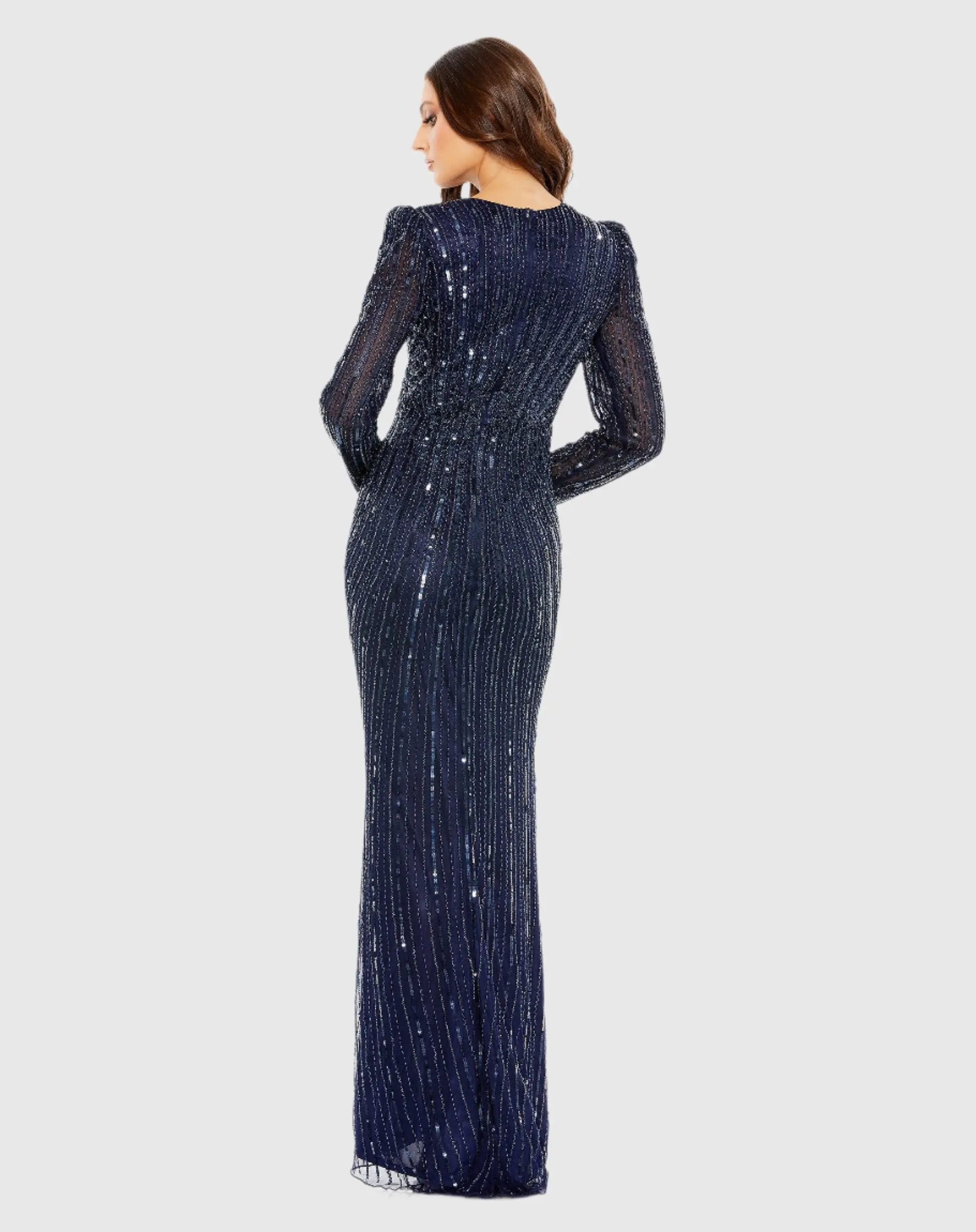 Navy Embellished Puff Sleeve Side Knot Gown - Image 3